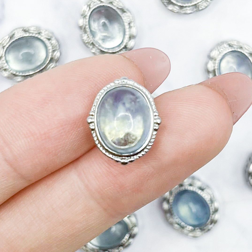 11x9mm Aquamarine Silver Simple Filigree Oval Cab Bead G10