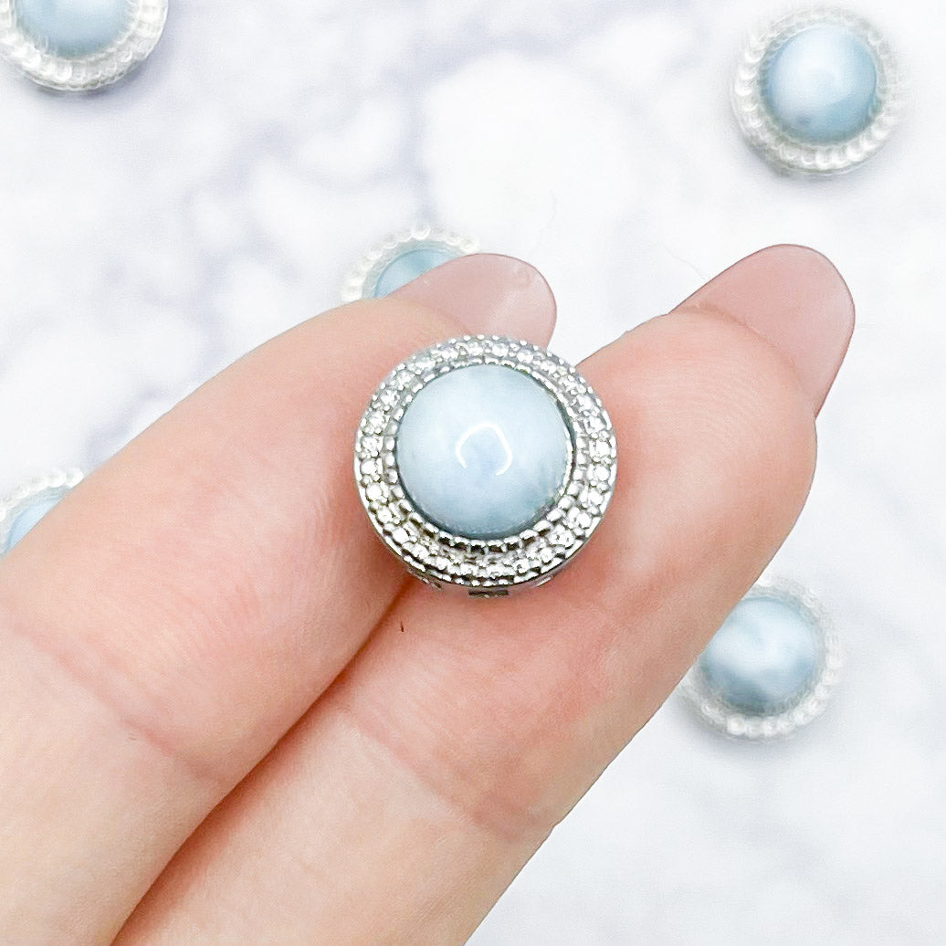 10mm Larimar Silver Filigree Round Cab Bead J10