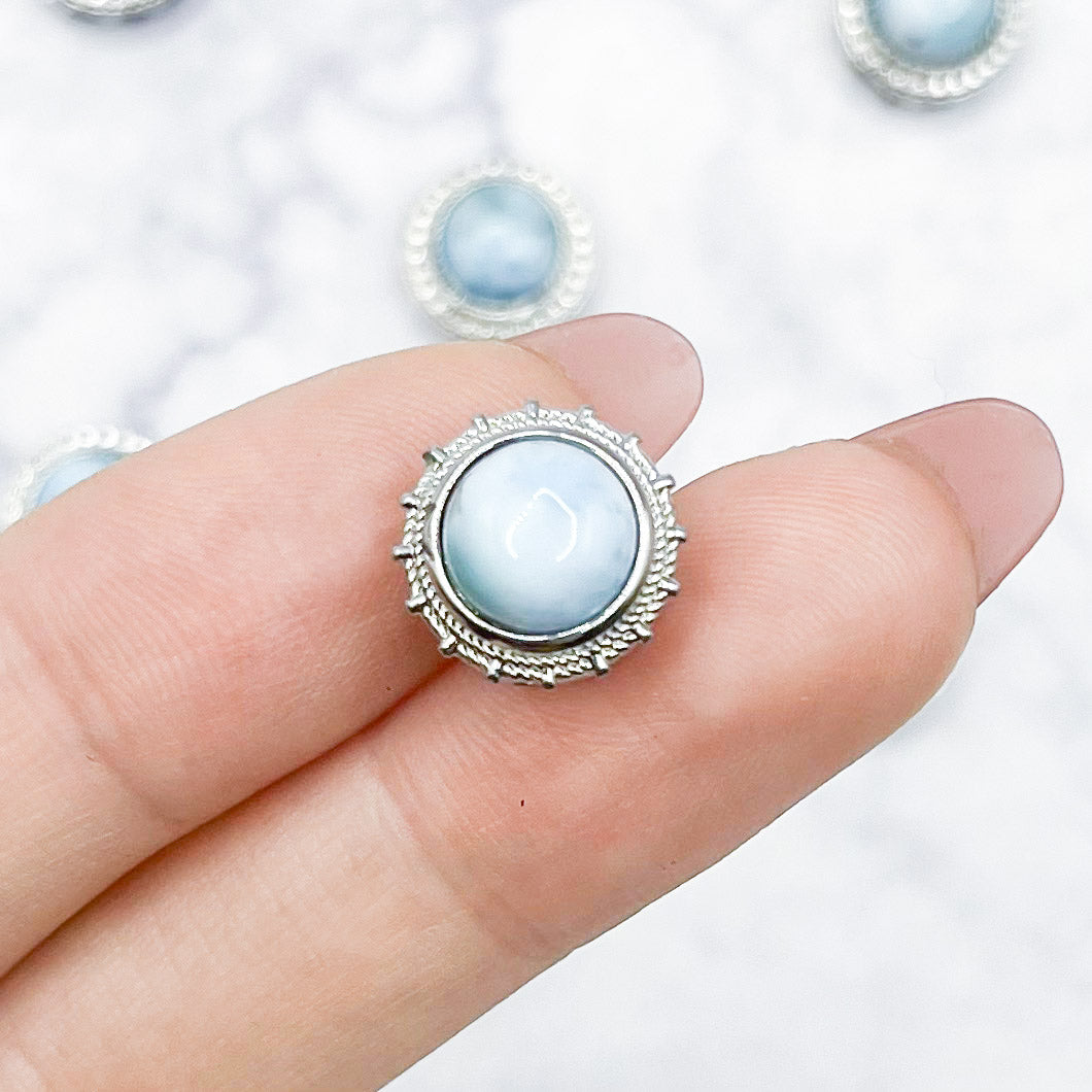 10mm Larimar Silver Rope Filigree Round Cab Bead K10