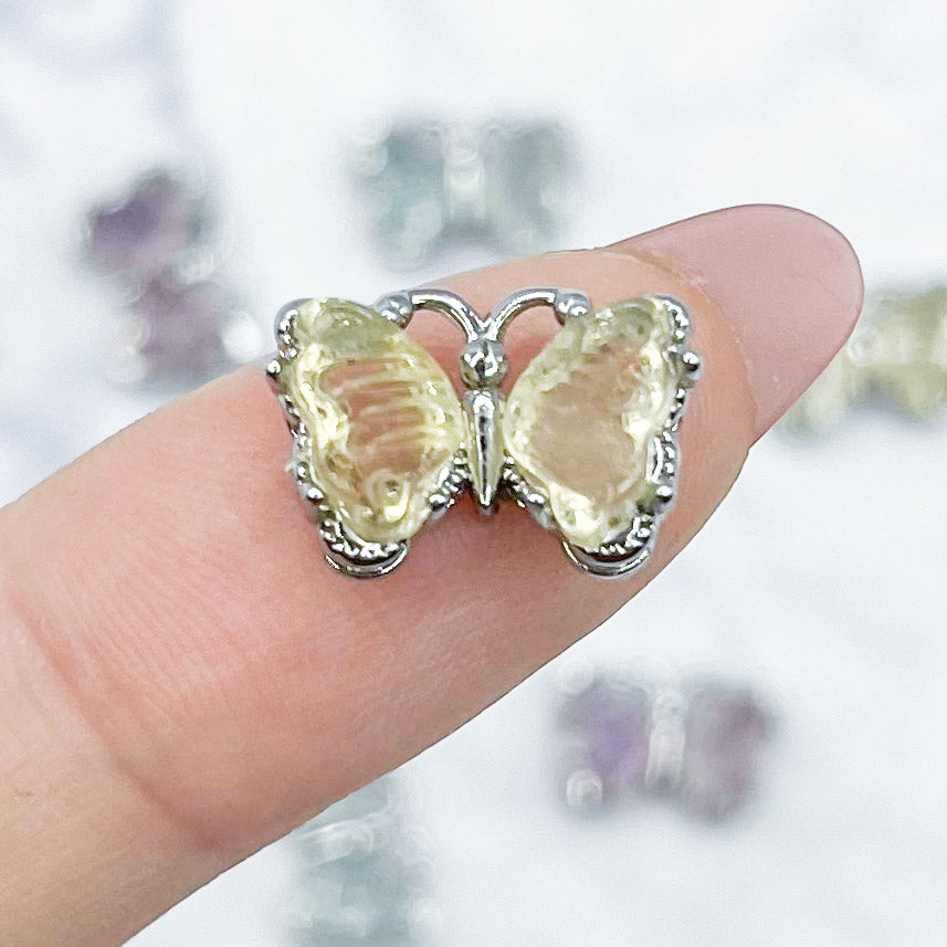 14x8mm Yellow Fluorite Silver Butterfly Pendant N85