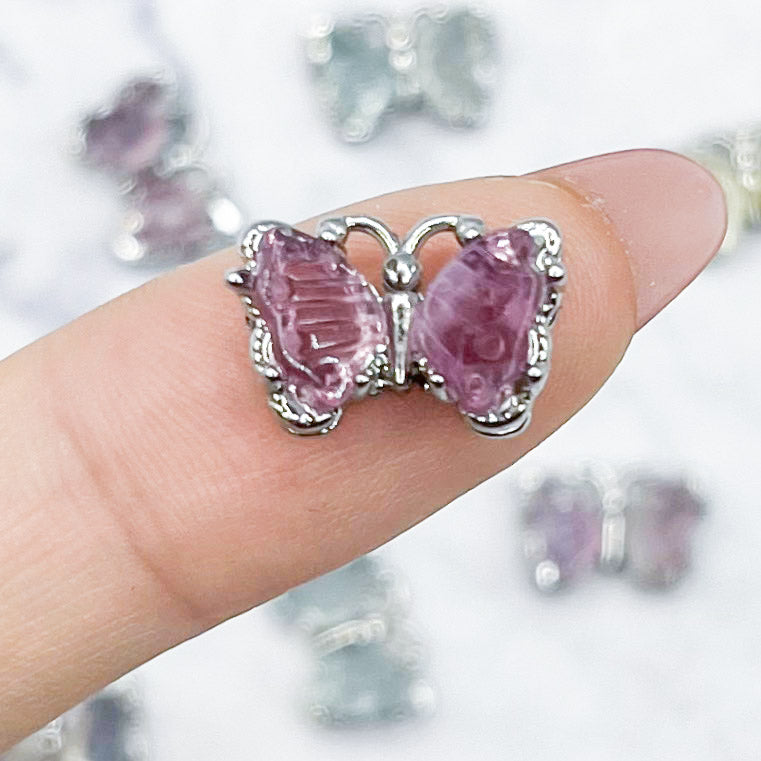 14x8mm Purple Fluorite Silver Butterfly Pendant R85