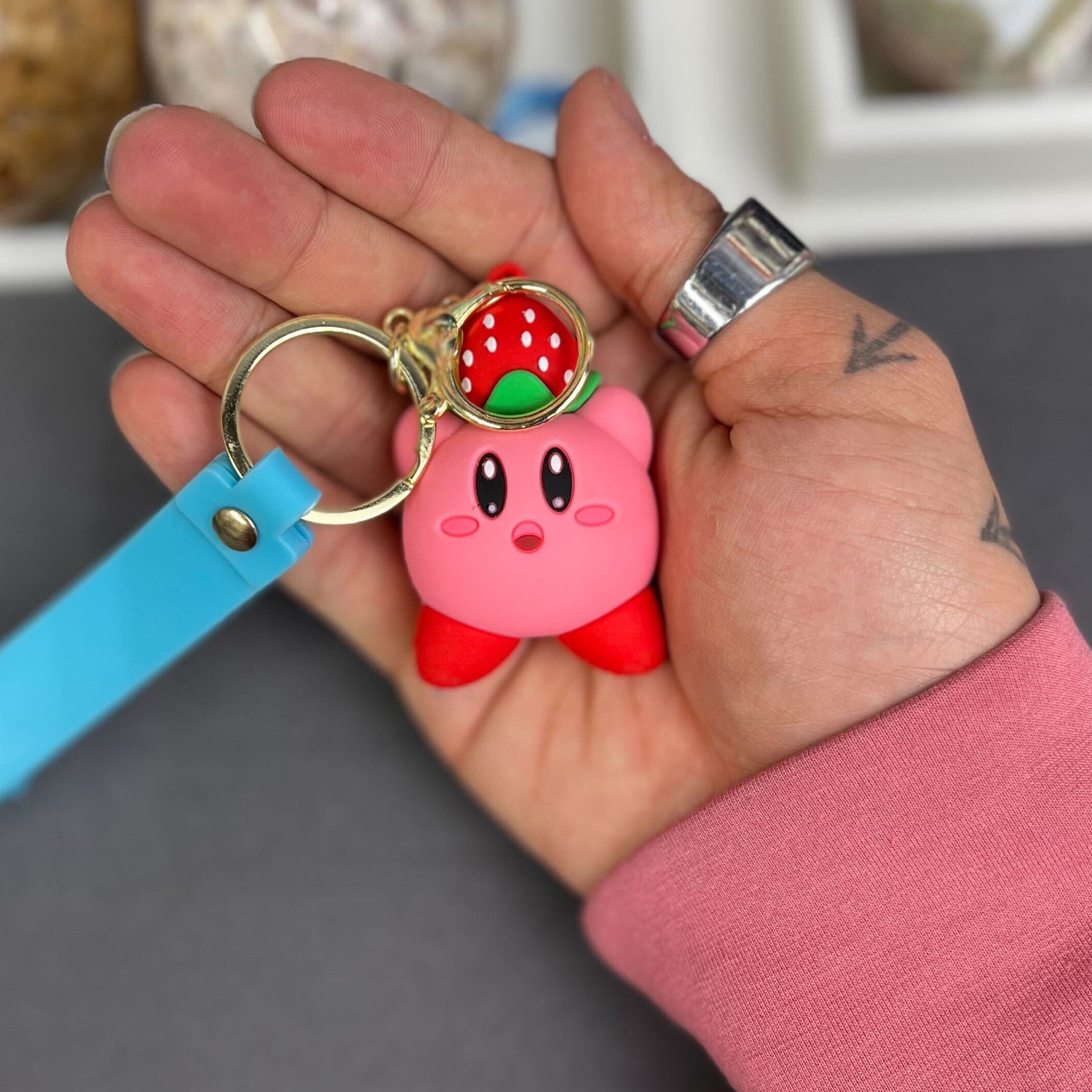 50mm Kirby with strawberry on head Keychain A5