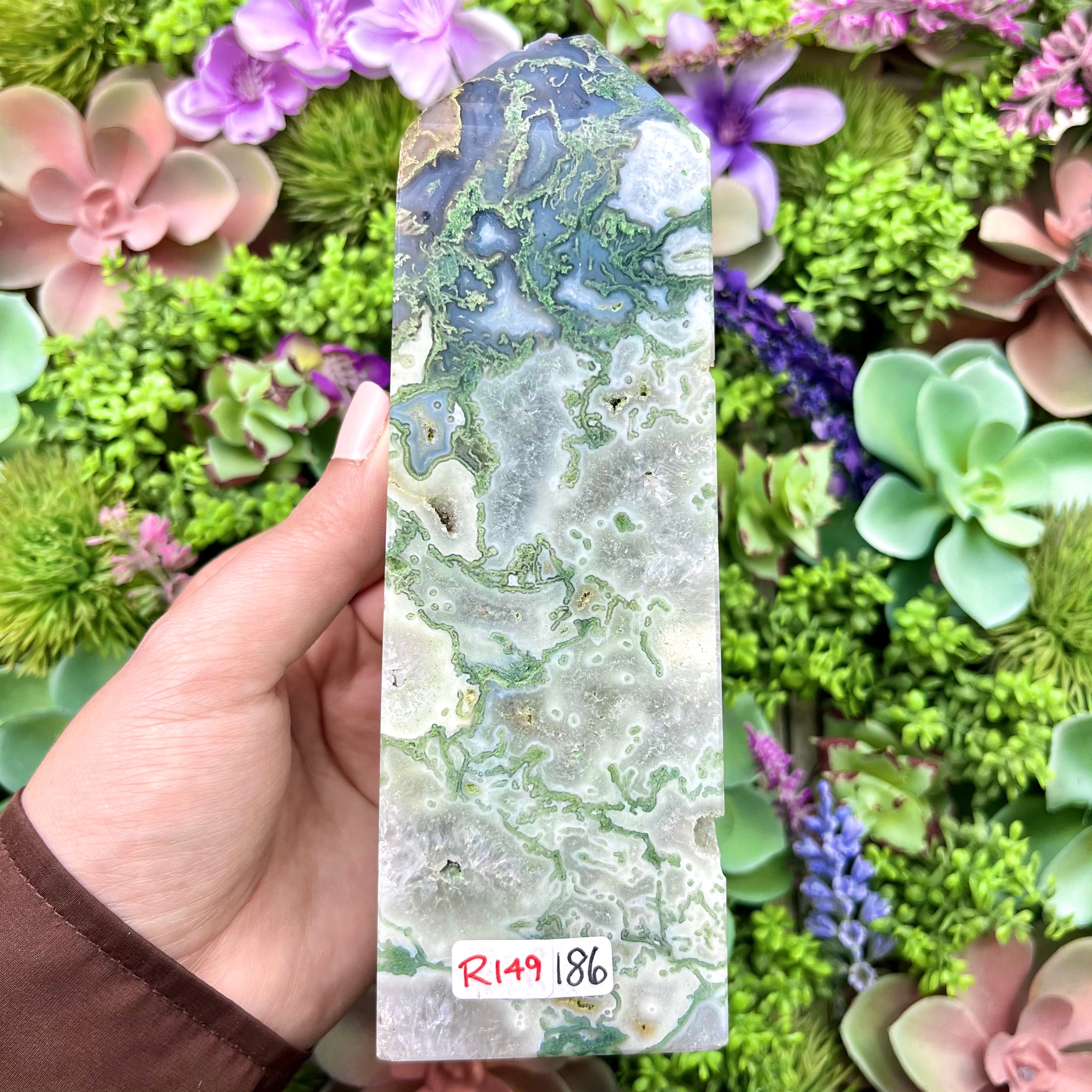 6.5 Inch Moss Agate Tower R149 - Discounted