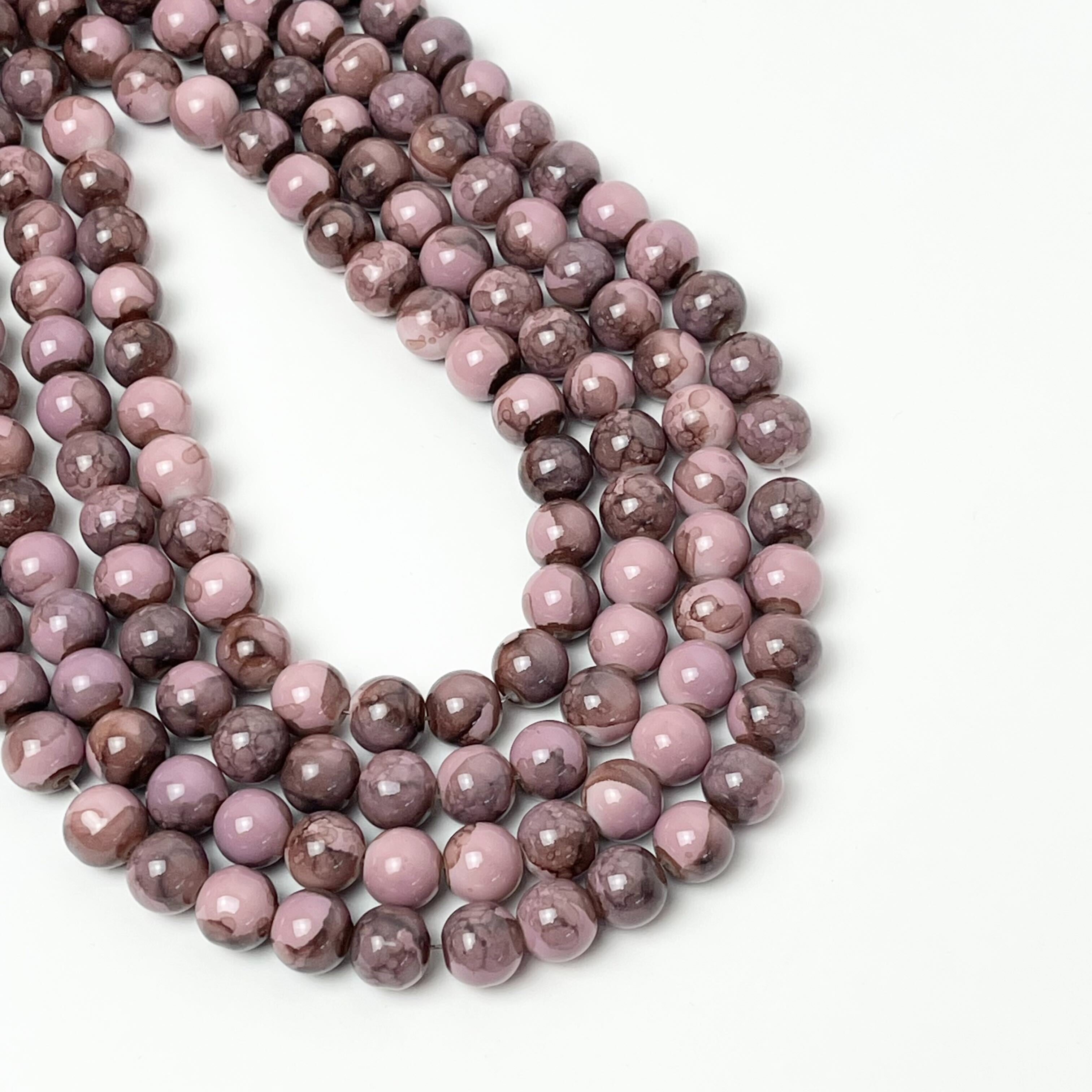 8mm Pink Watercolour Painted Glass Bead Strand 30" Loop $4.00