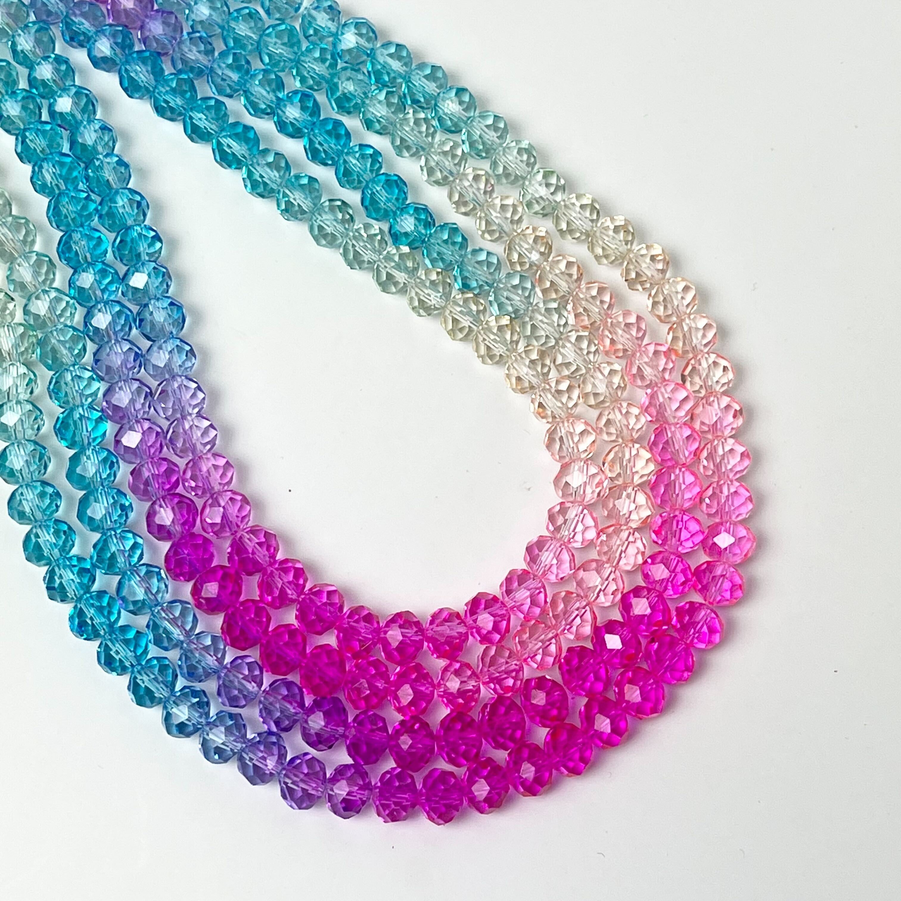 8x6mm Faceted Rondelle Candy Floss Gradient Crystal Bead Strand $5.25