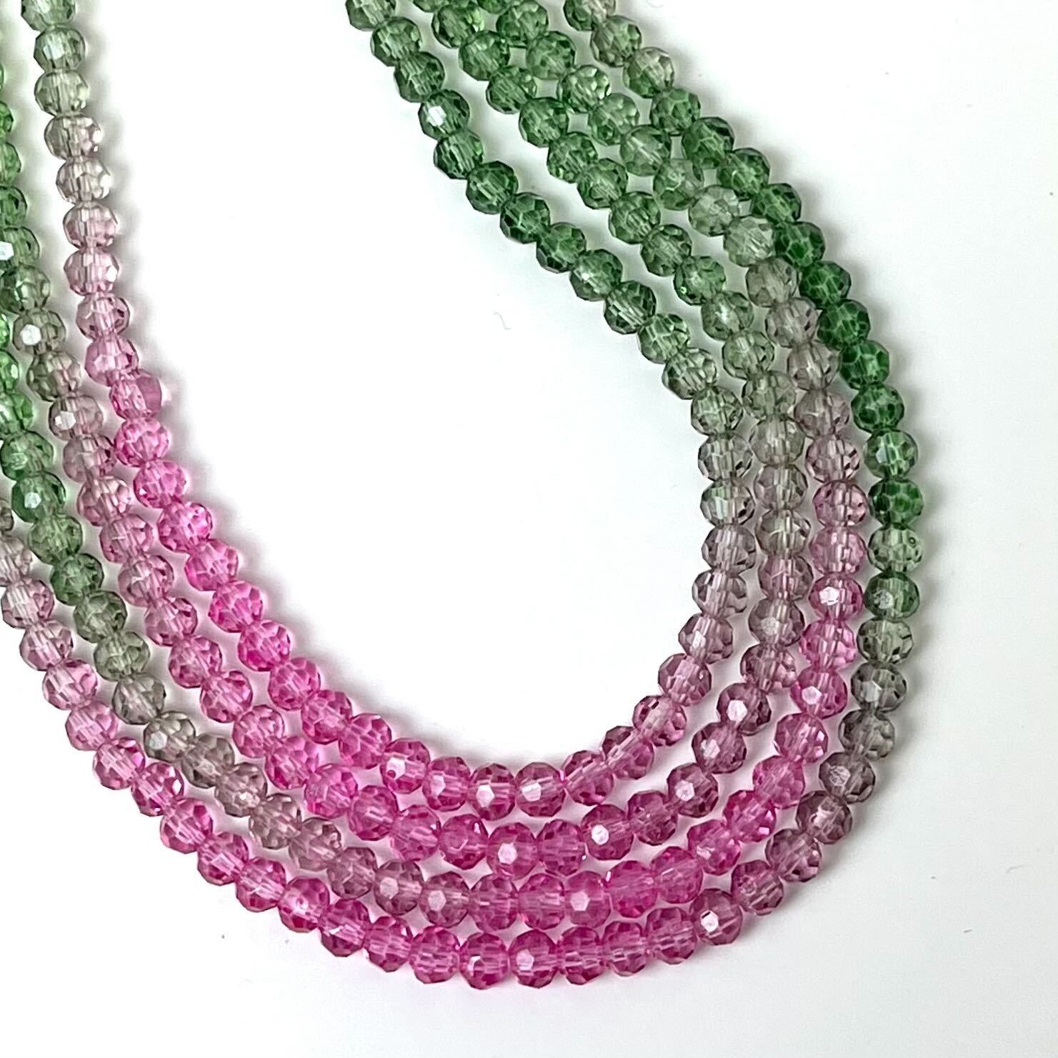 4mm Faceted Round Green/Pink Gradient Crystal Bead Strand $3.00