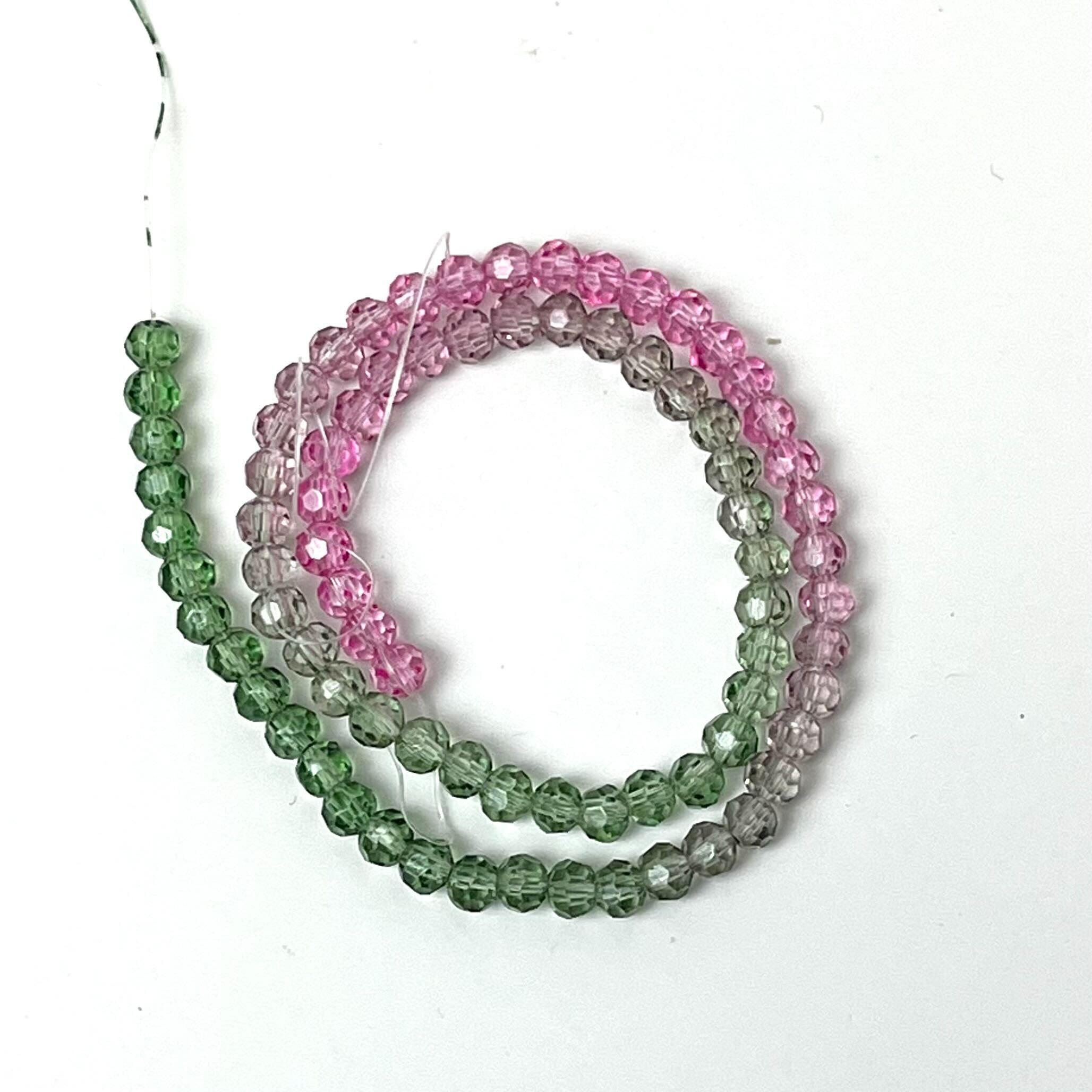 4mm Faceted Round Green/Pink Gradient Crystal Bead Strand $3.00
