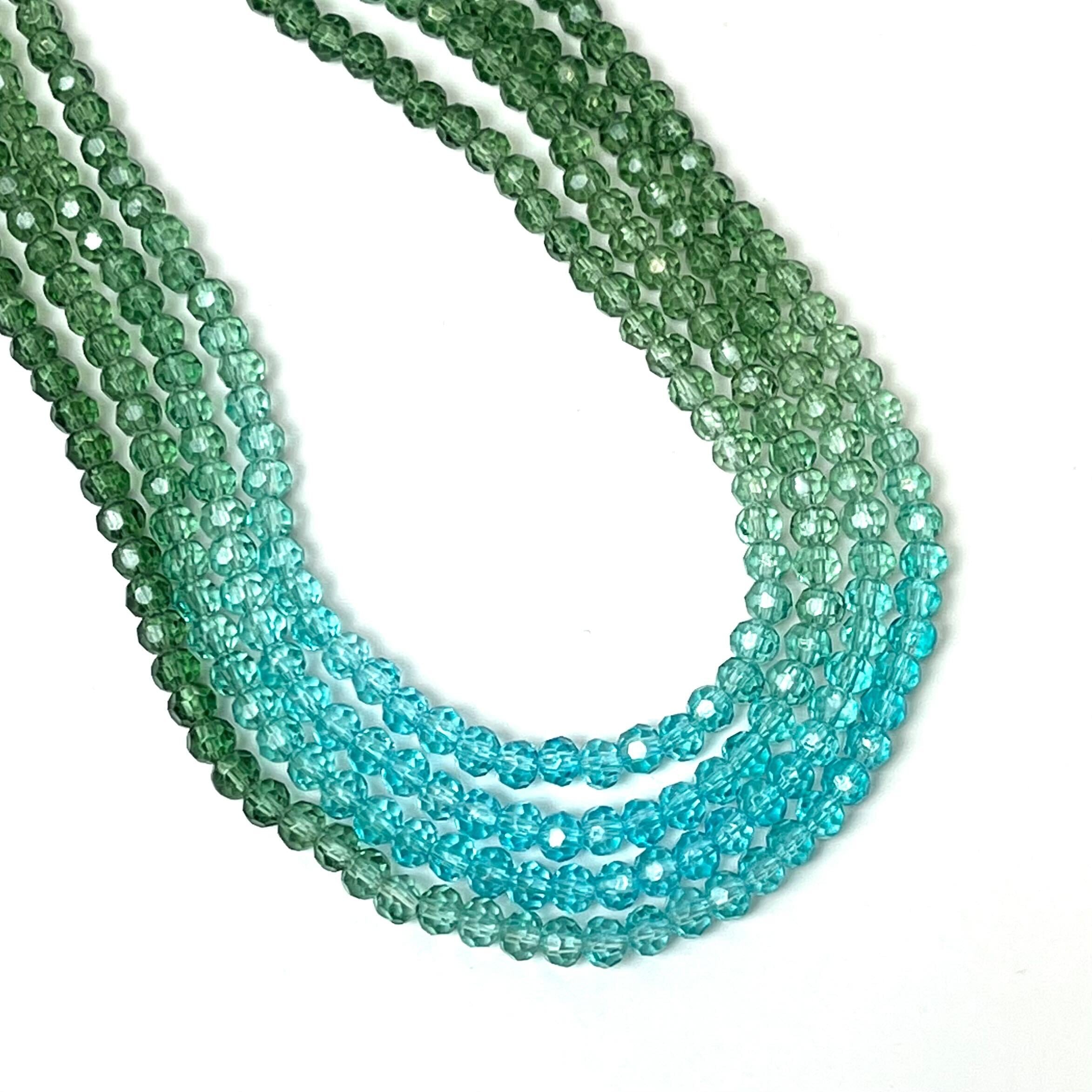 4mm Faceted Round Blue/Green Gradient Crystal Bead Strand $3.00