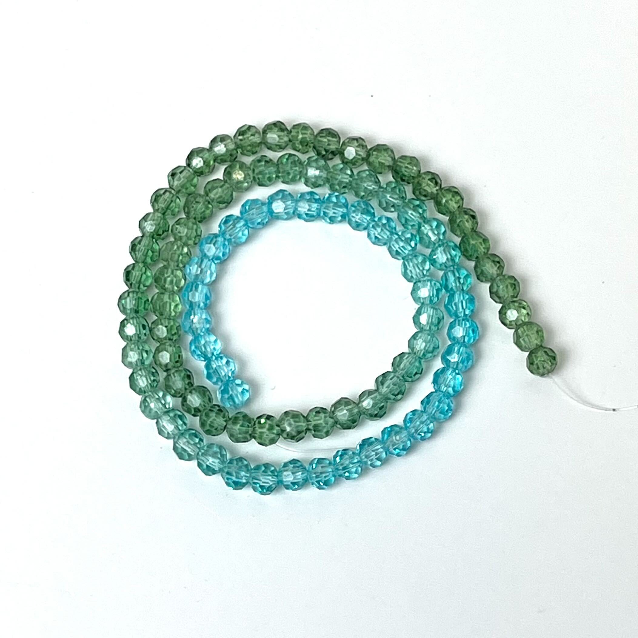 4mm Faceted Round Blue/Green Gradient Crystal Bead Strand $3.00