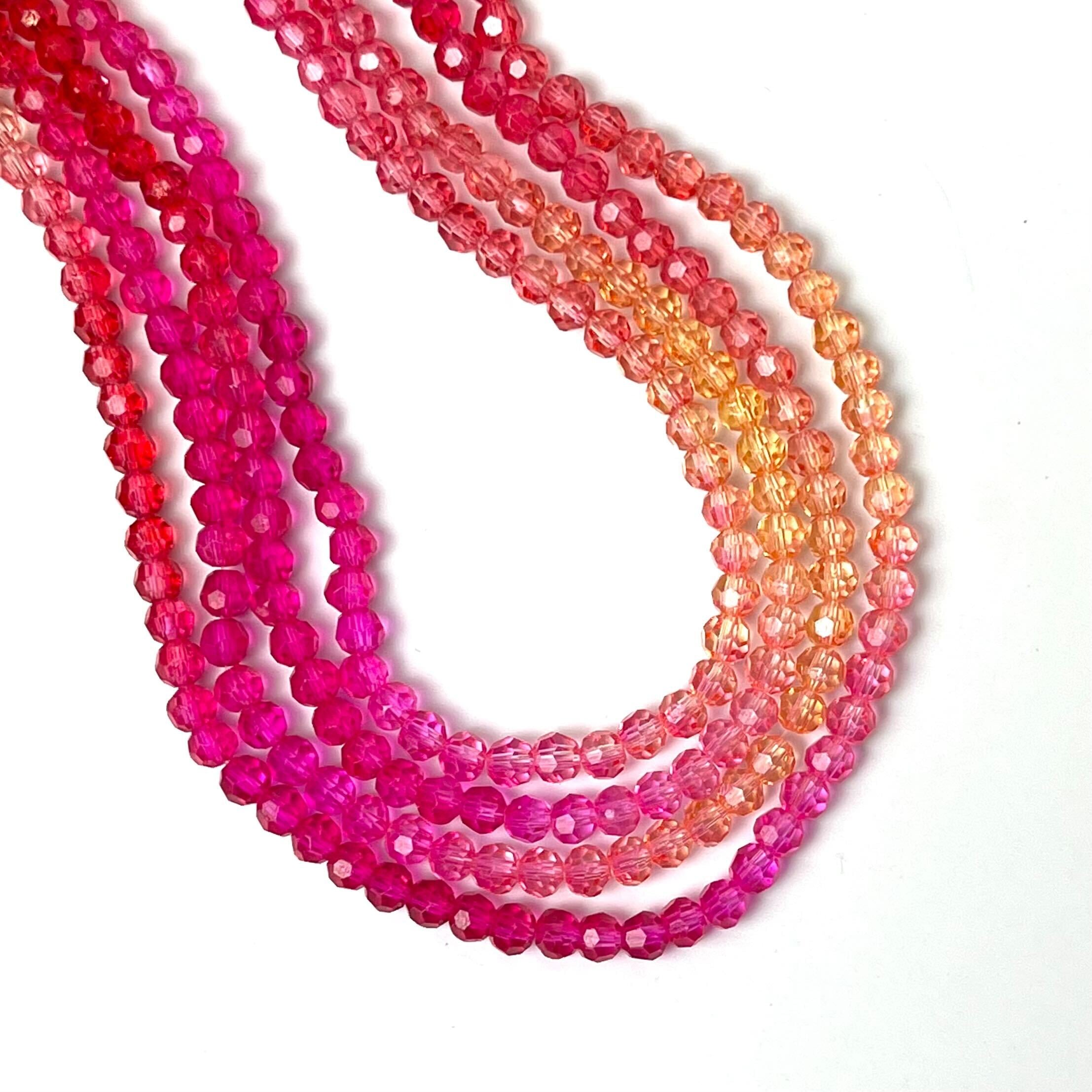 4mm Faceted Round Sunset Red Gradient Crystal Bead Strand $3.00