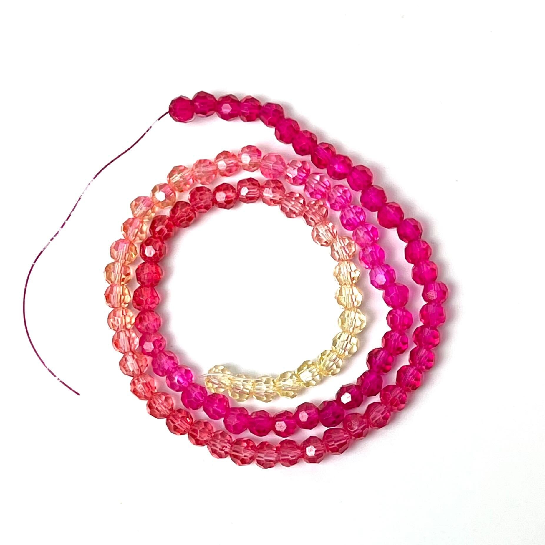 4mm Faceted Round Sunset Red Gradient Crystal Bead Strand $3.00