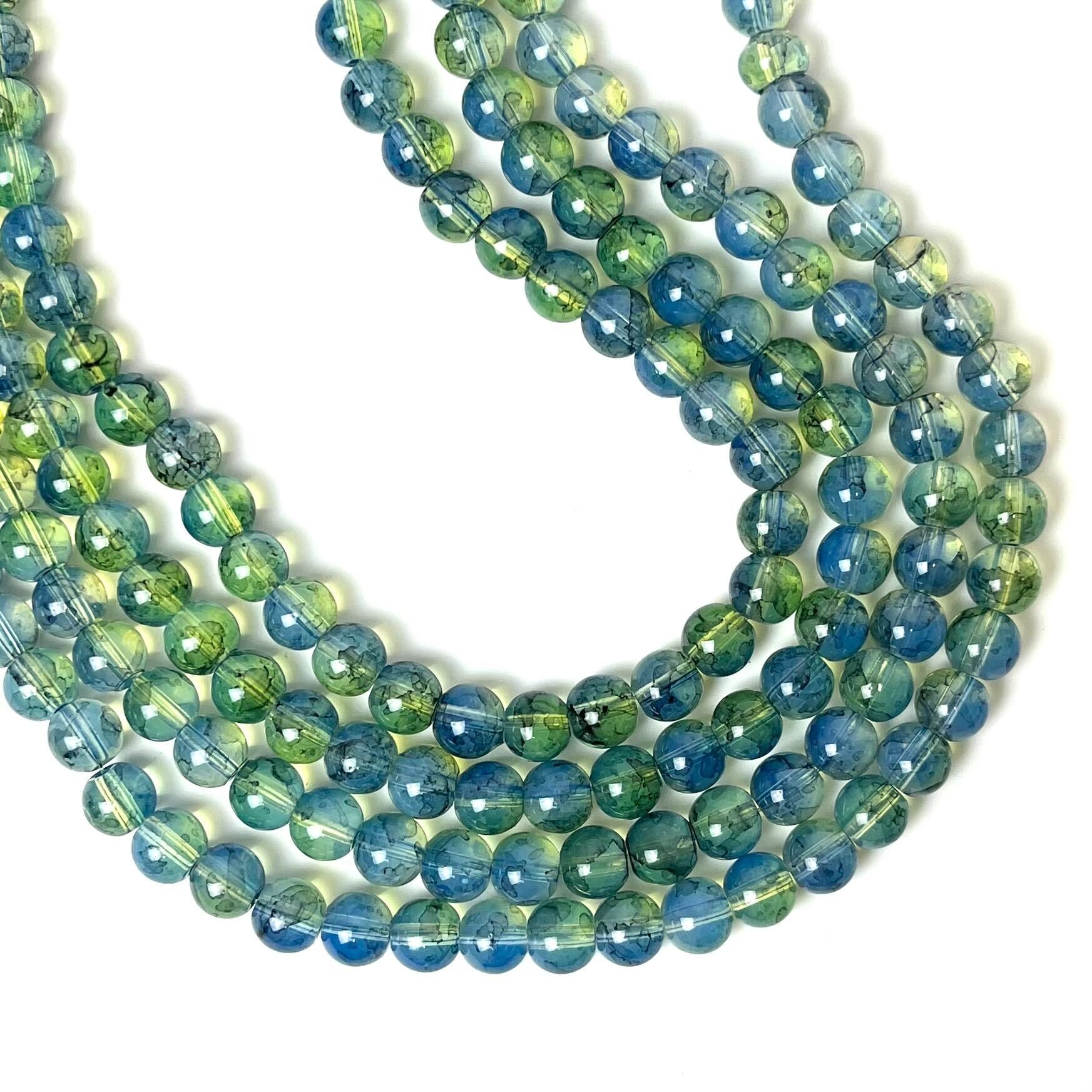 8mm Blue/Green Glass Bead Strand 30" Loop $4.00