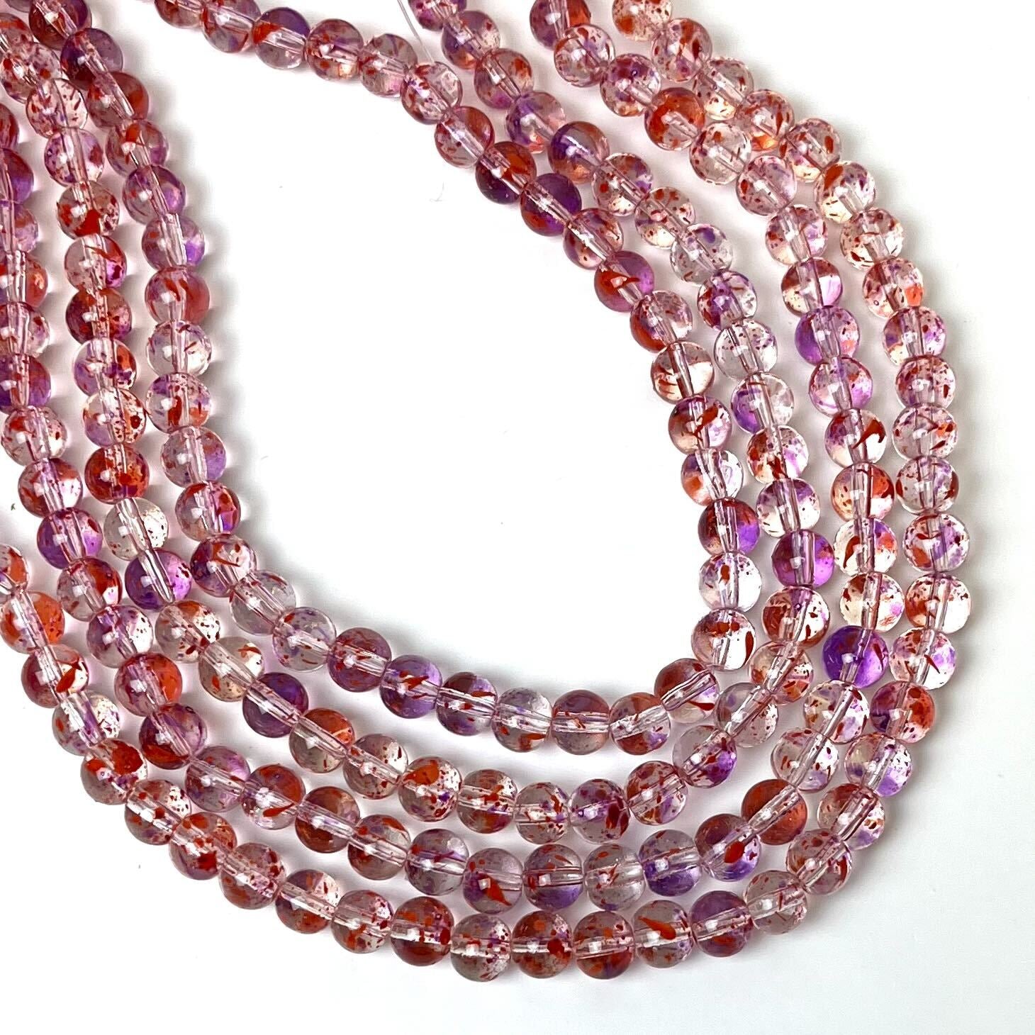 8mm Red/Purple Glass Bead Strand 30" Loop $4.00