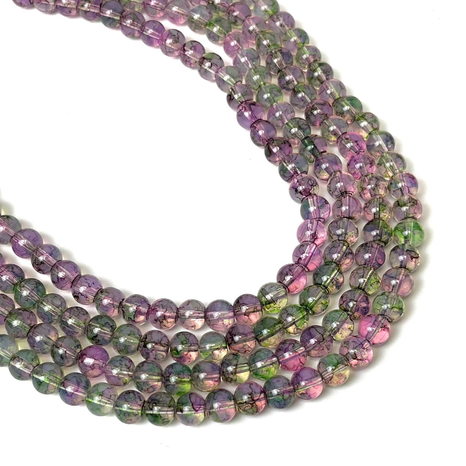 8mm Green/Purple Glass Bead Strand 30" Loop $4.00
