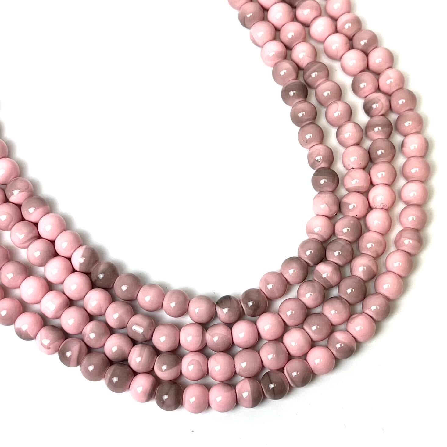 8mm Pink Two-Toned Painted Glass Bead Strand 30" Loop $4.00