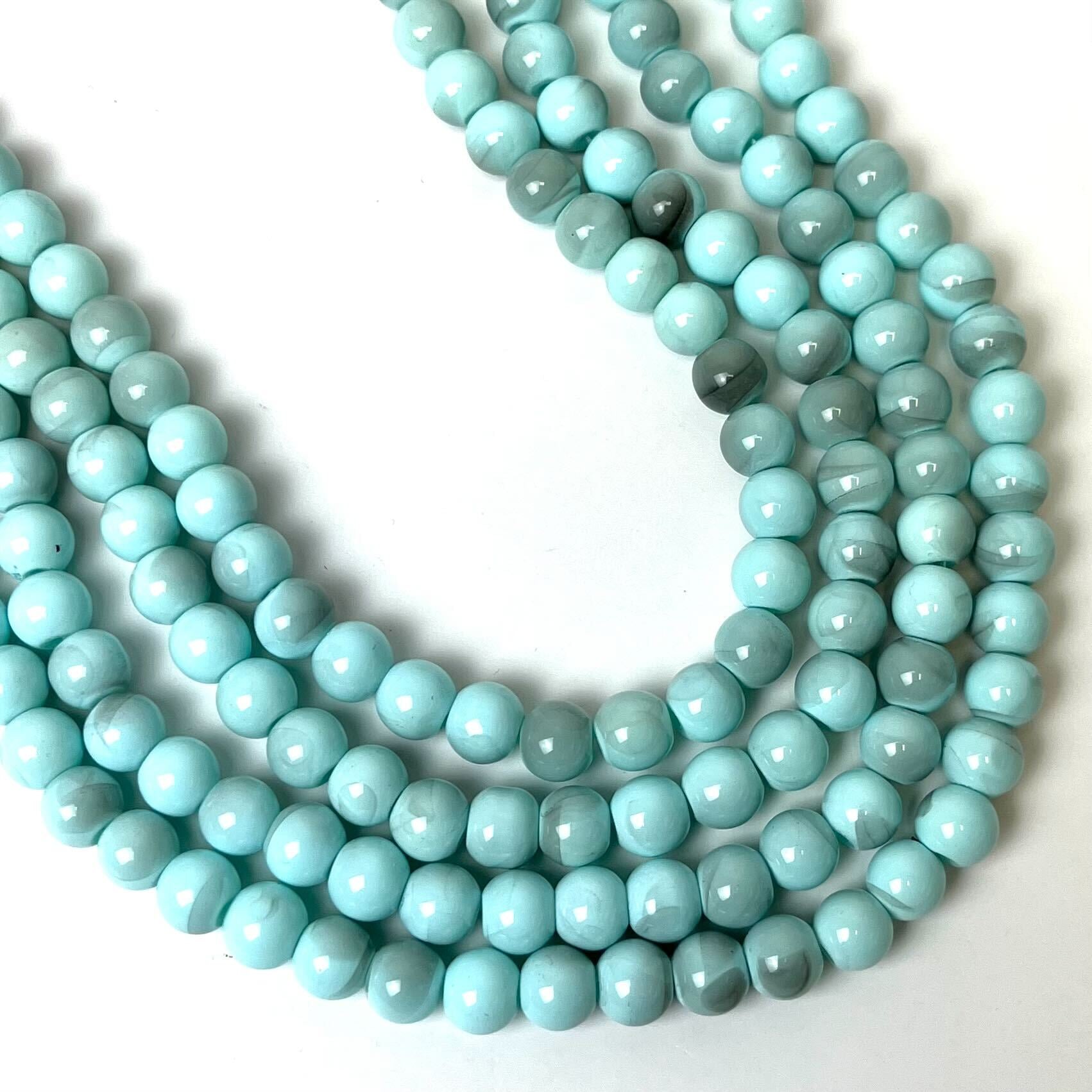 8mm Blue Two-Toned Painted Glass Bead Strand 30" Loop $4.00