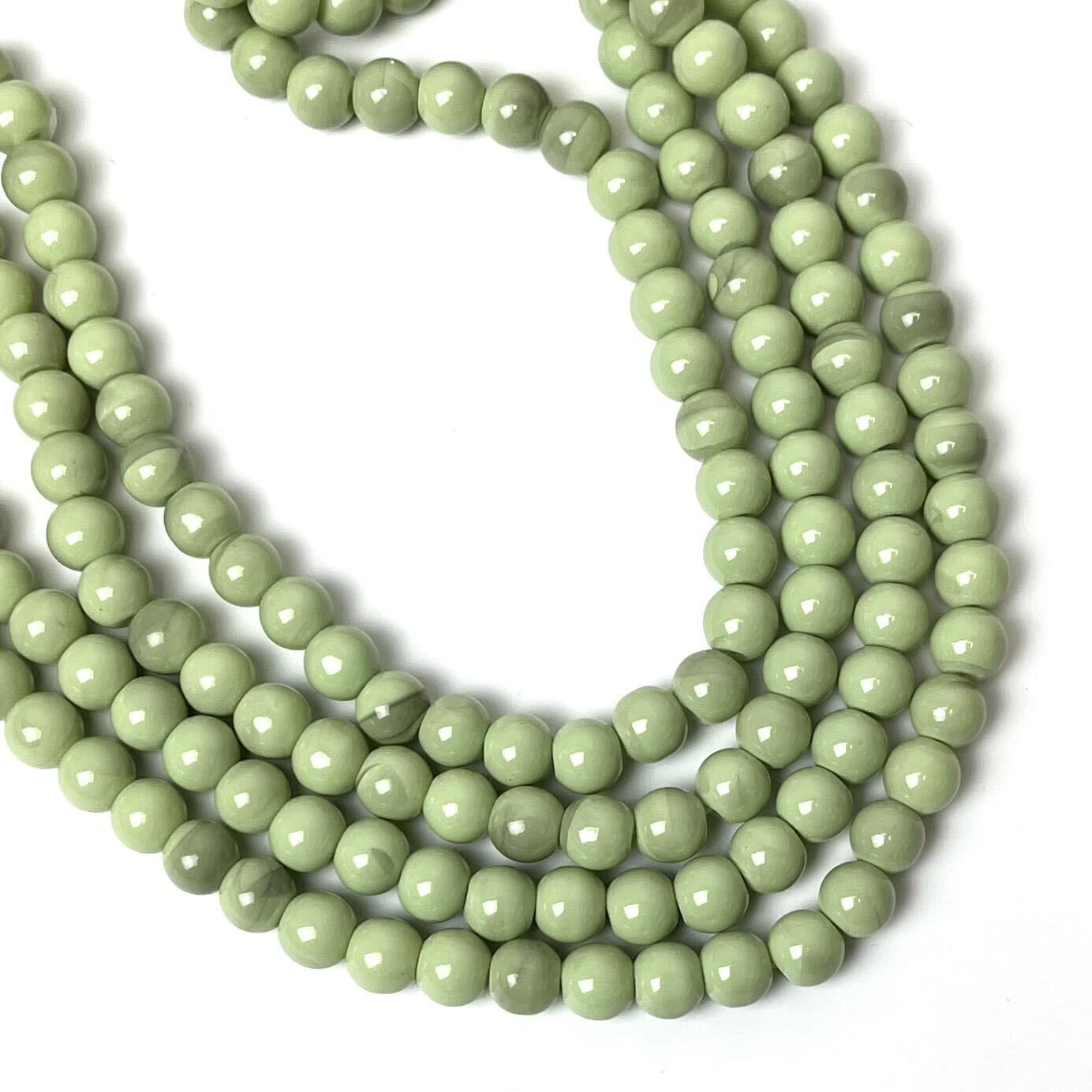 8mm Green Two-Toned Painted Glass Bead Strand 30" Loop $4.00