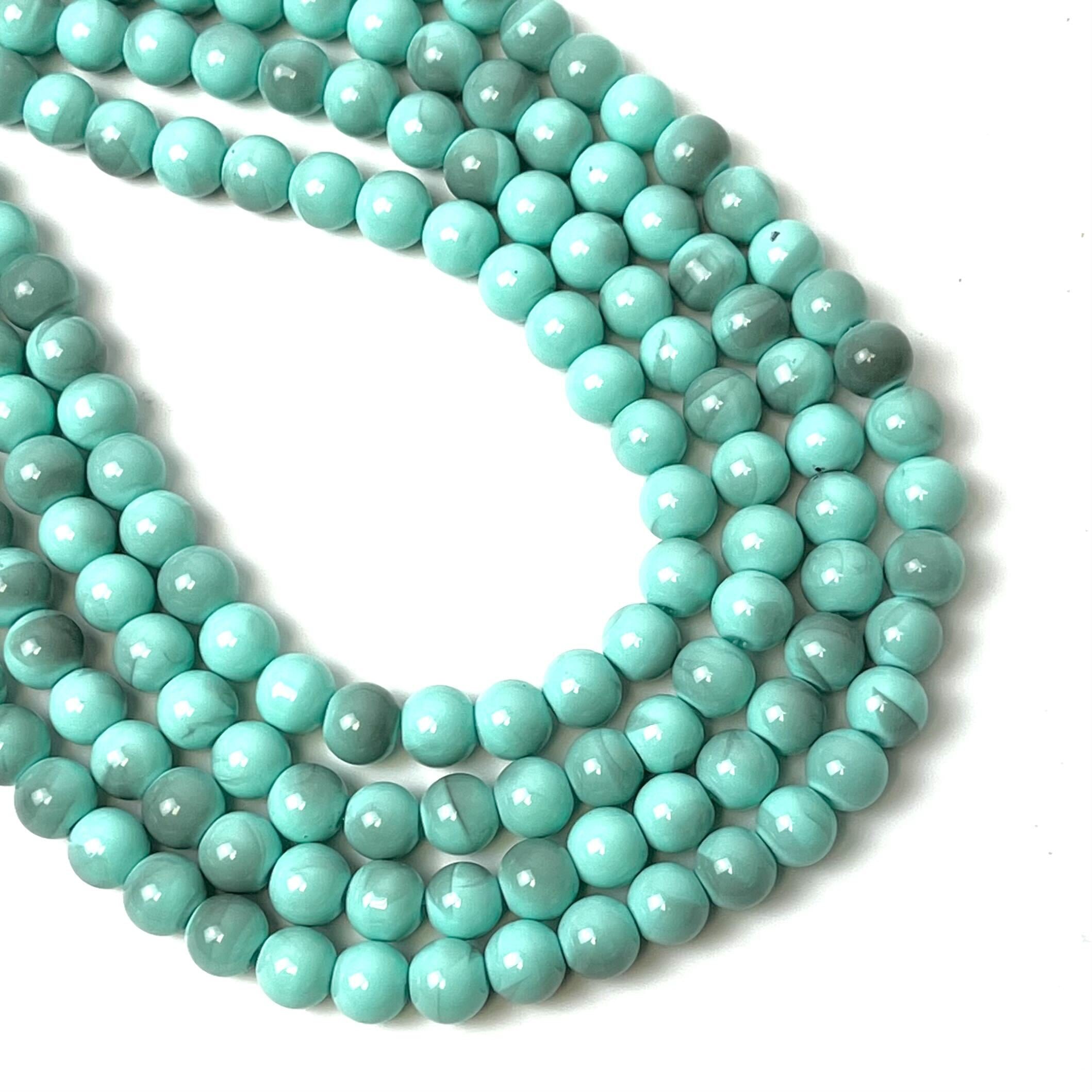 8mm Turquoise Two-Toned Painted Glass Bead Strand 30" Loop $4.00