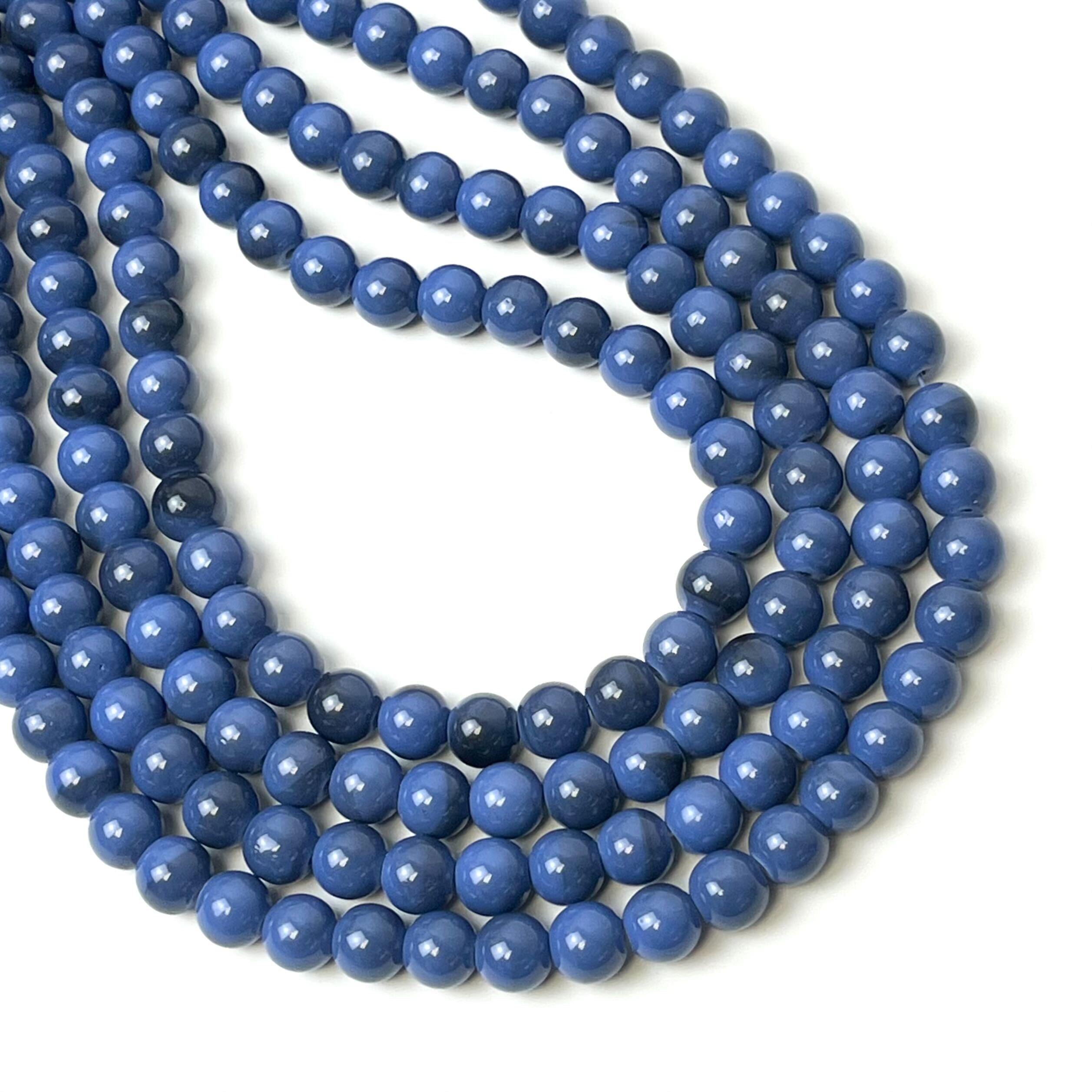 8mm Dark Blue Two-Toned Painted Glass Bead Strand 30" Loop $4.00