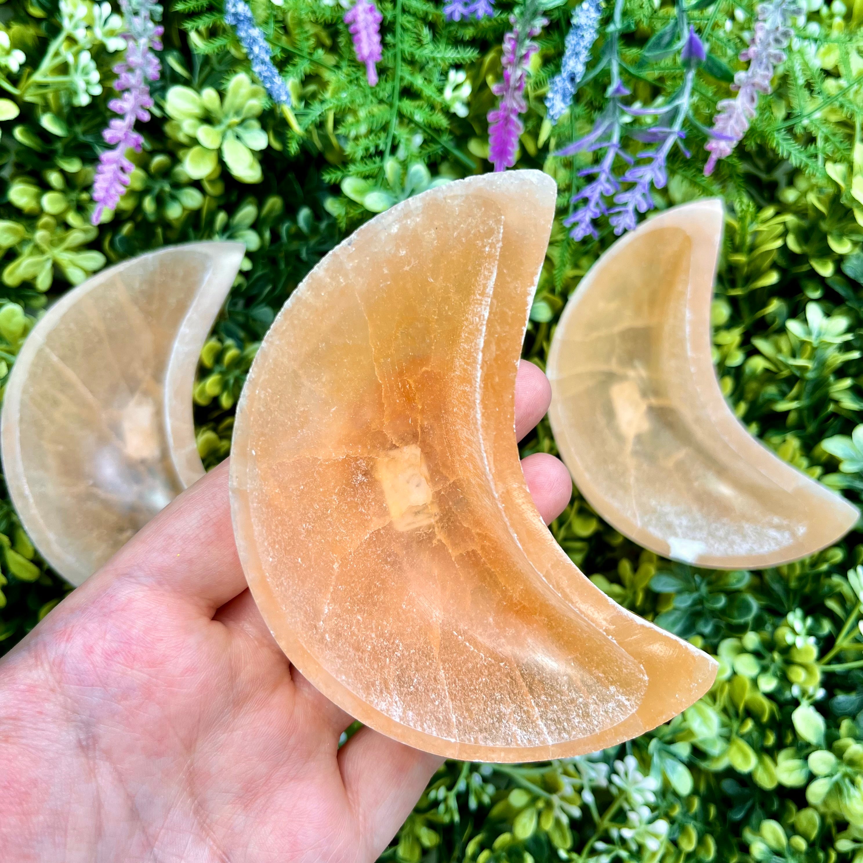 3.5 Inch Peach Selenite Moon Bowl