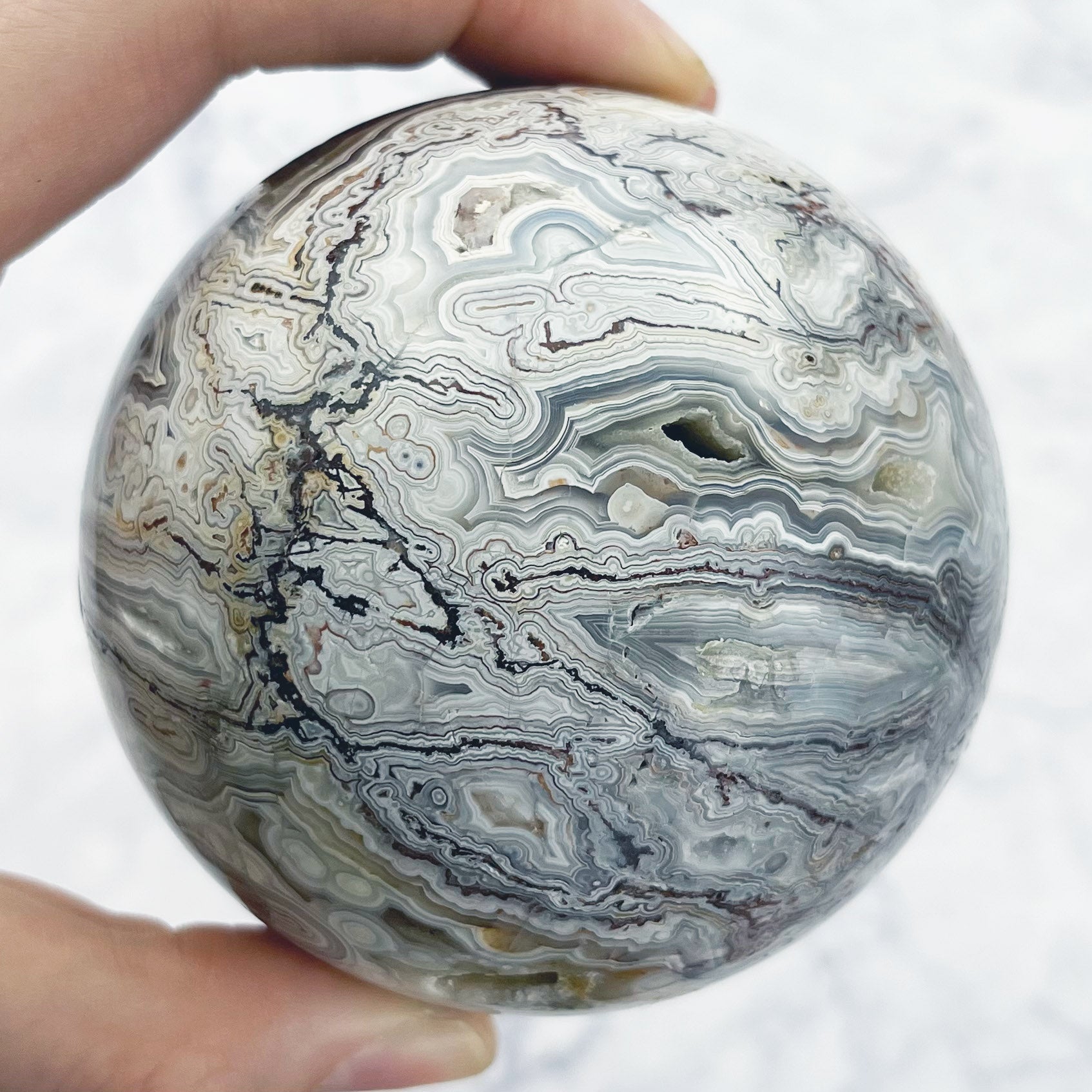 2.75 Inch White Lace Agate / Mexican Lace Agate Sphere G141