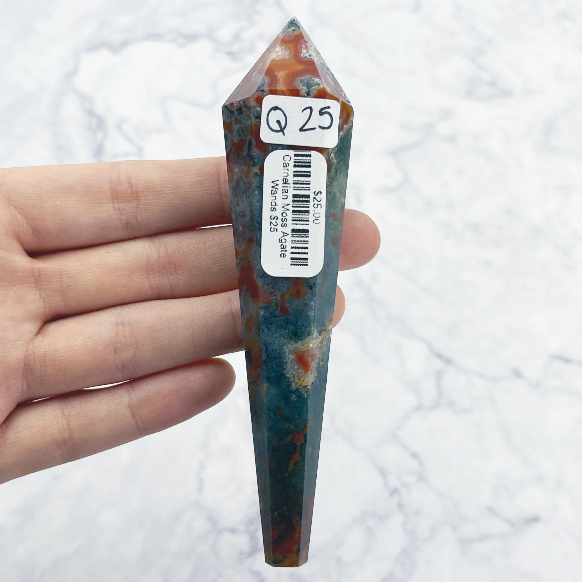 4.5 Inch Carnelian Moss Agate Wand Q25