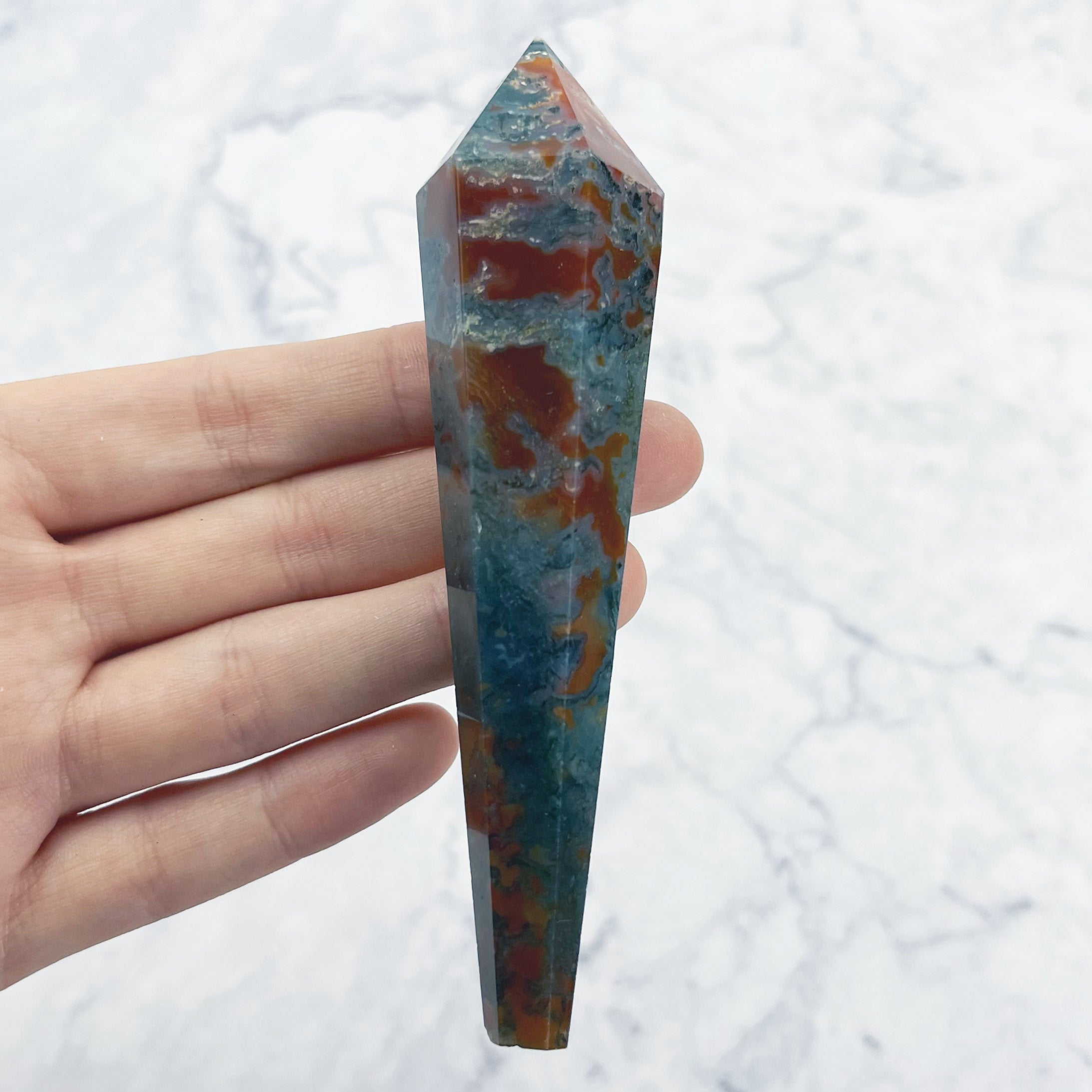 4.5 Inch Carnelian Moss Agate Wand Q25