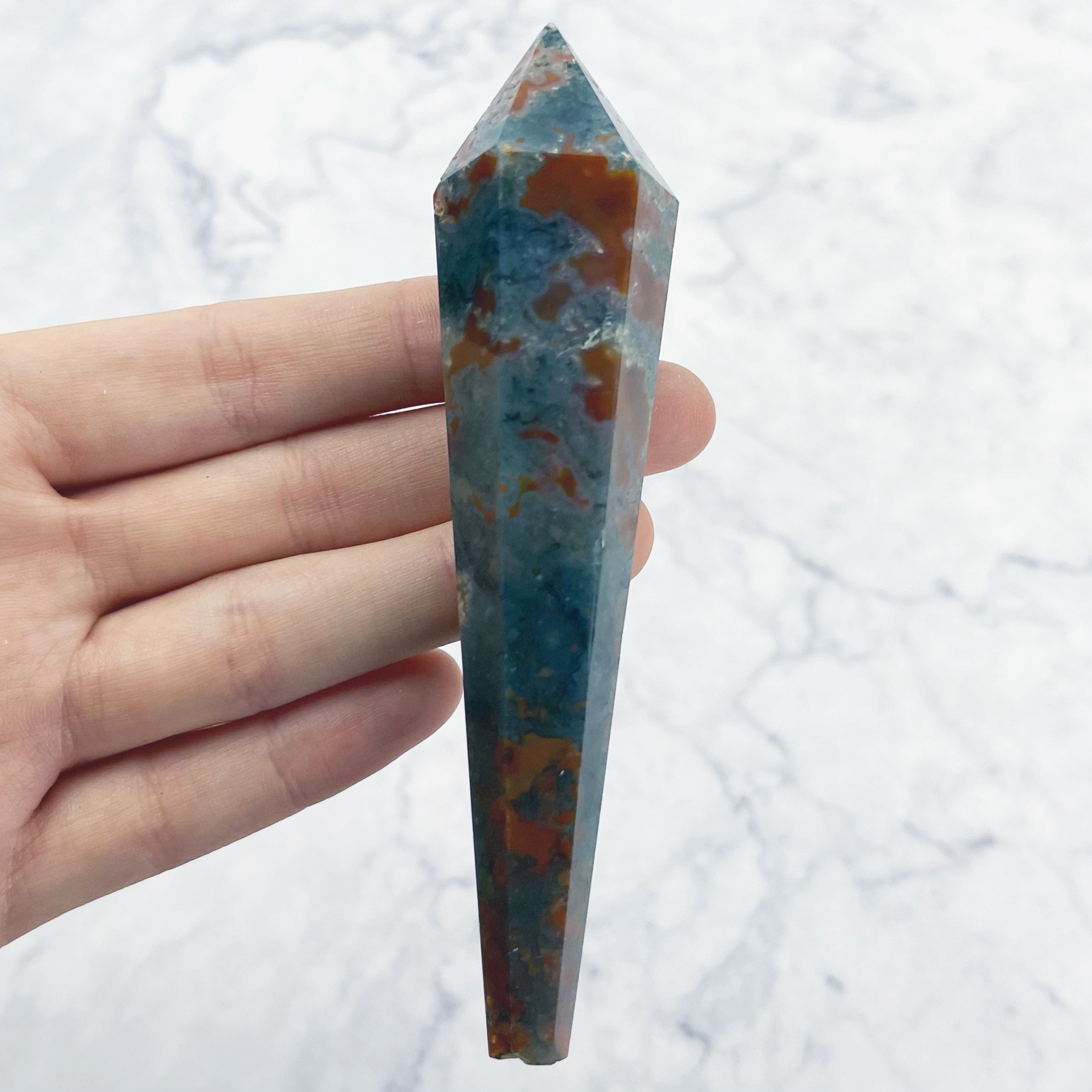 4.5 Inch Carnelian Moss Agate Wand Q25