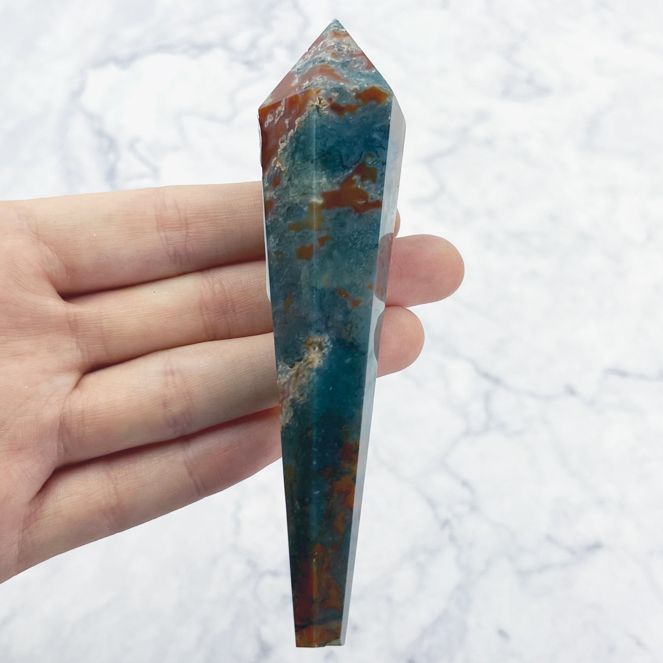 4.5 Inch Carnelian Moss Agate Wand Q25