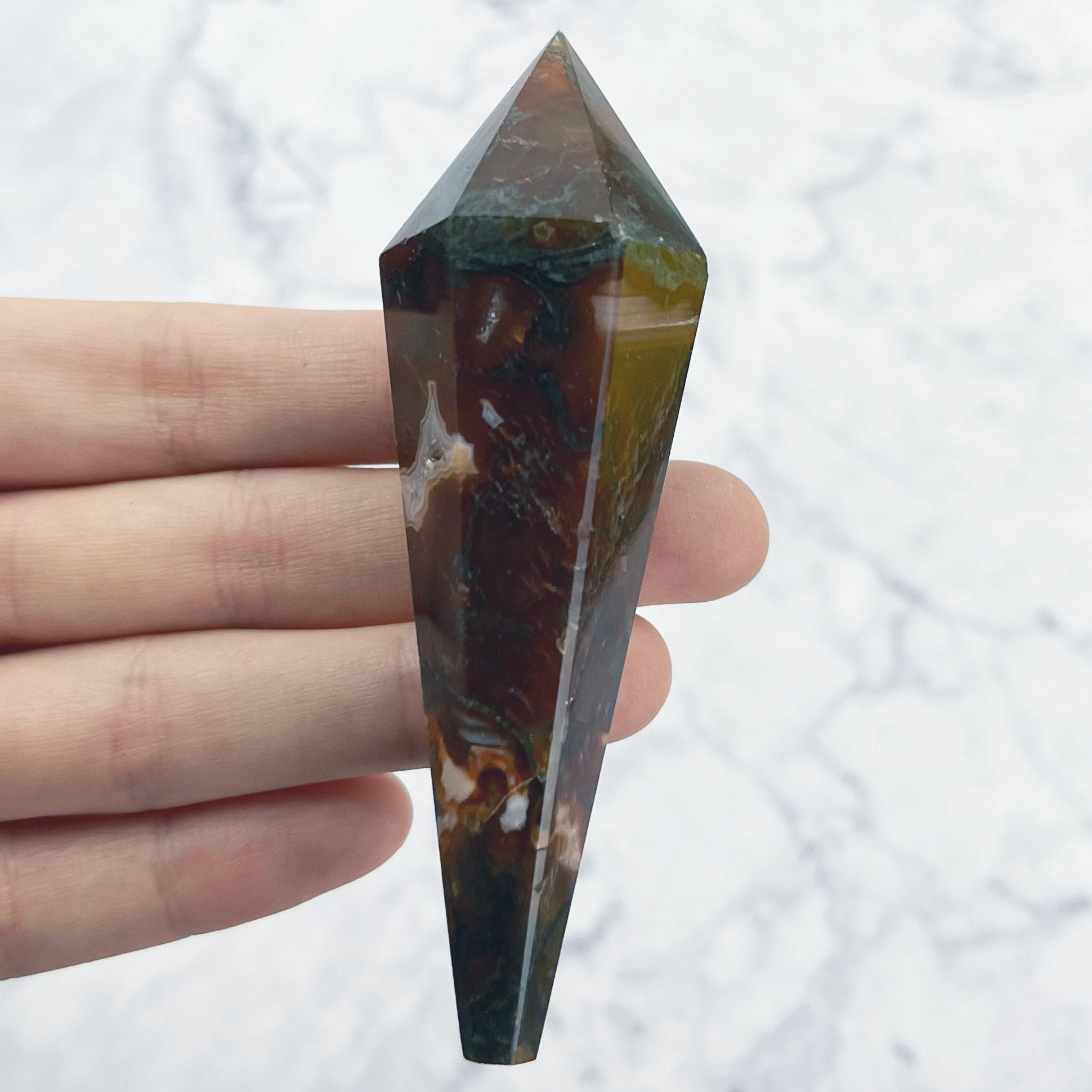 3.5 Inch Carnelian Moss Agate Wand D18