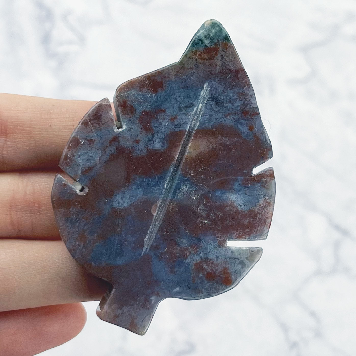 2.75 Inch Ocean Jasper Leaf Carving