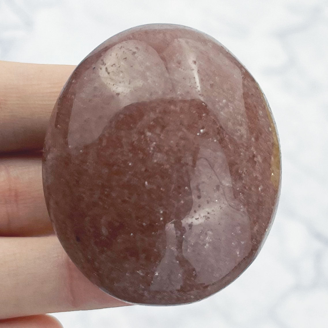 1.75 Inch Strawberry Quartz Palmstone A14