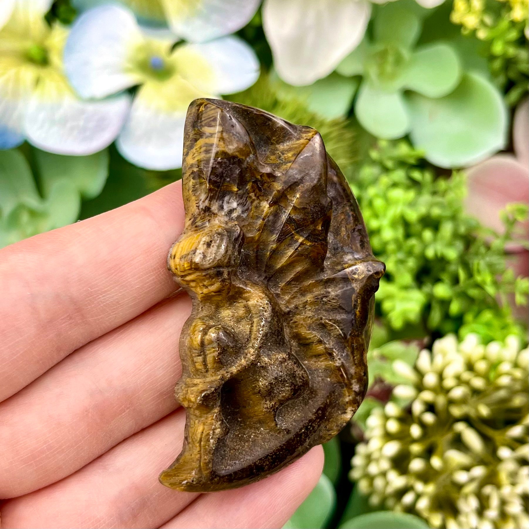 2 Inch Tiger's Eye Fairy Moon Carving C36