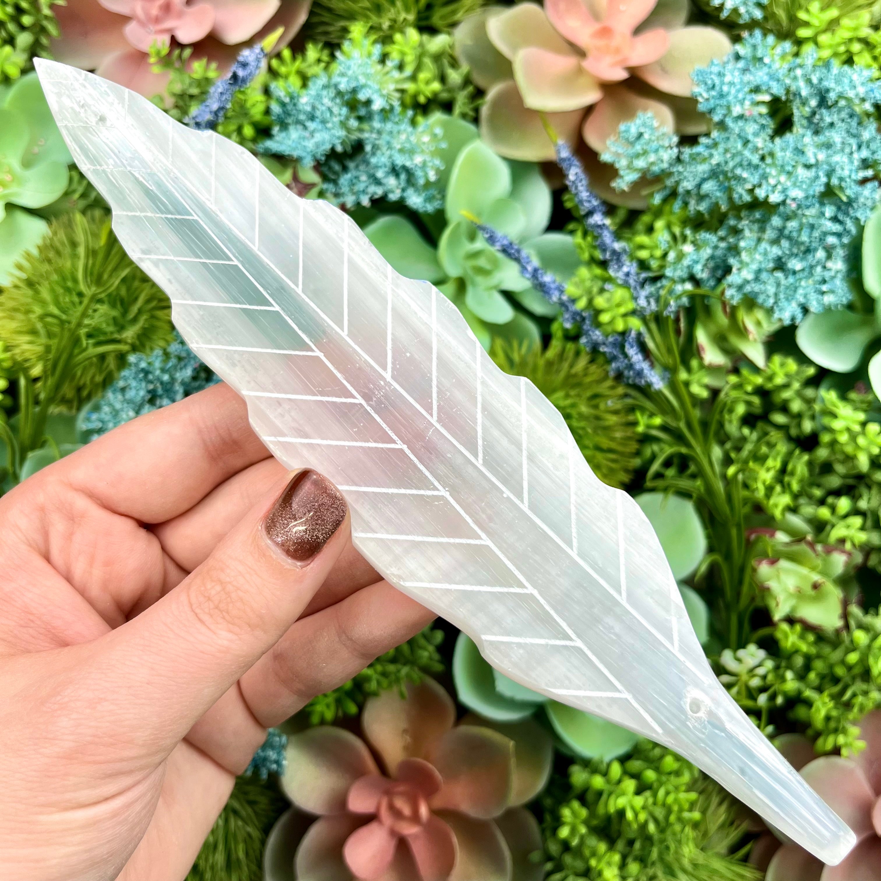 7.5 Inch Selenite Feather Incense Holder