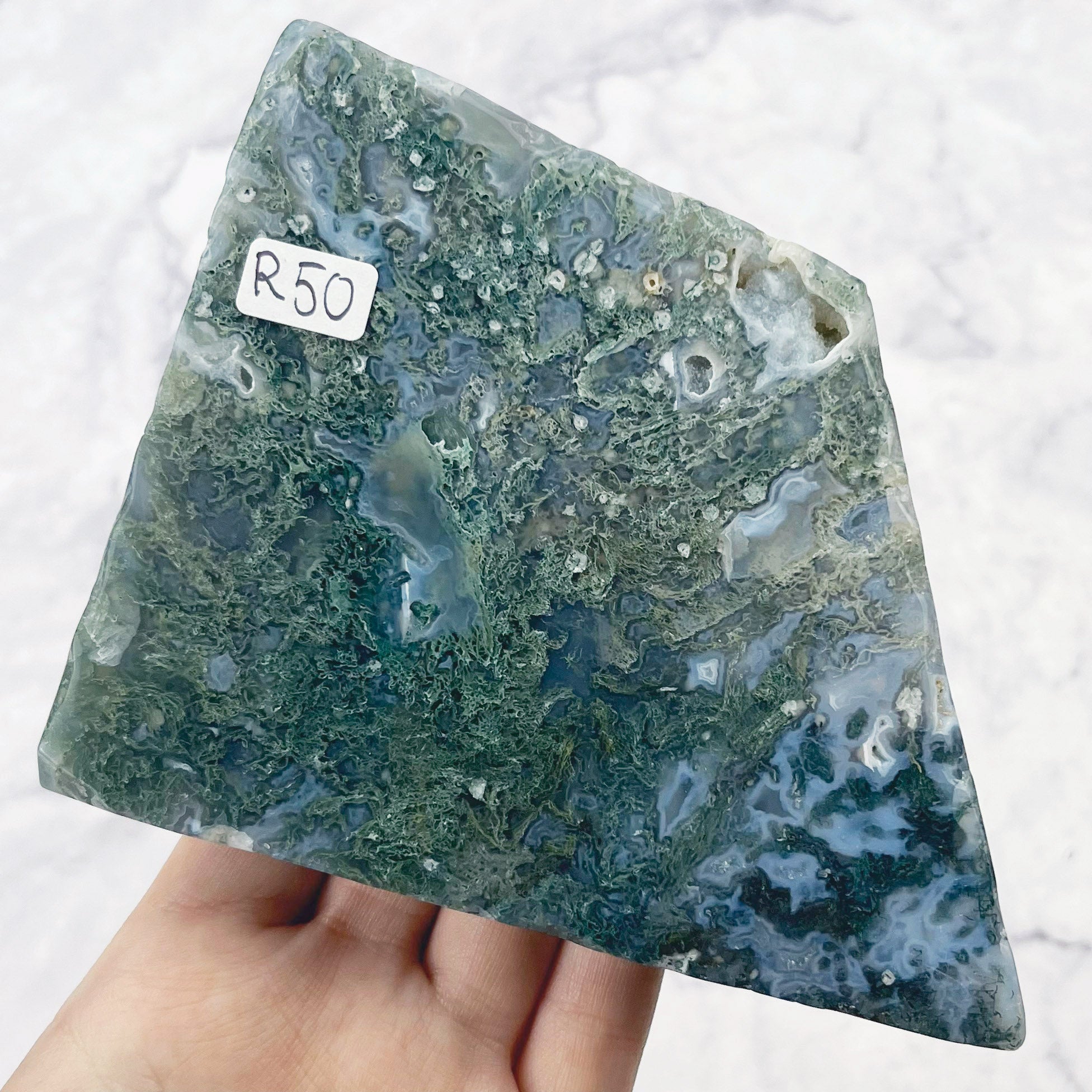 4.75 Inch Moss Agate Slab R50