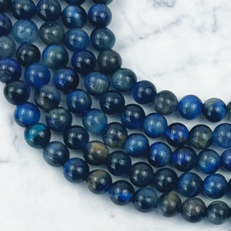 6mm Royal Blue Tiger's Eye Bead Strand