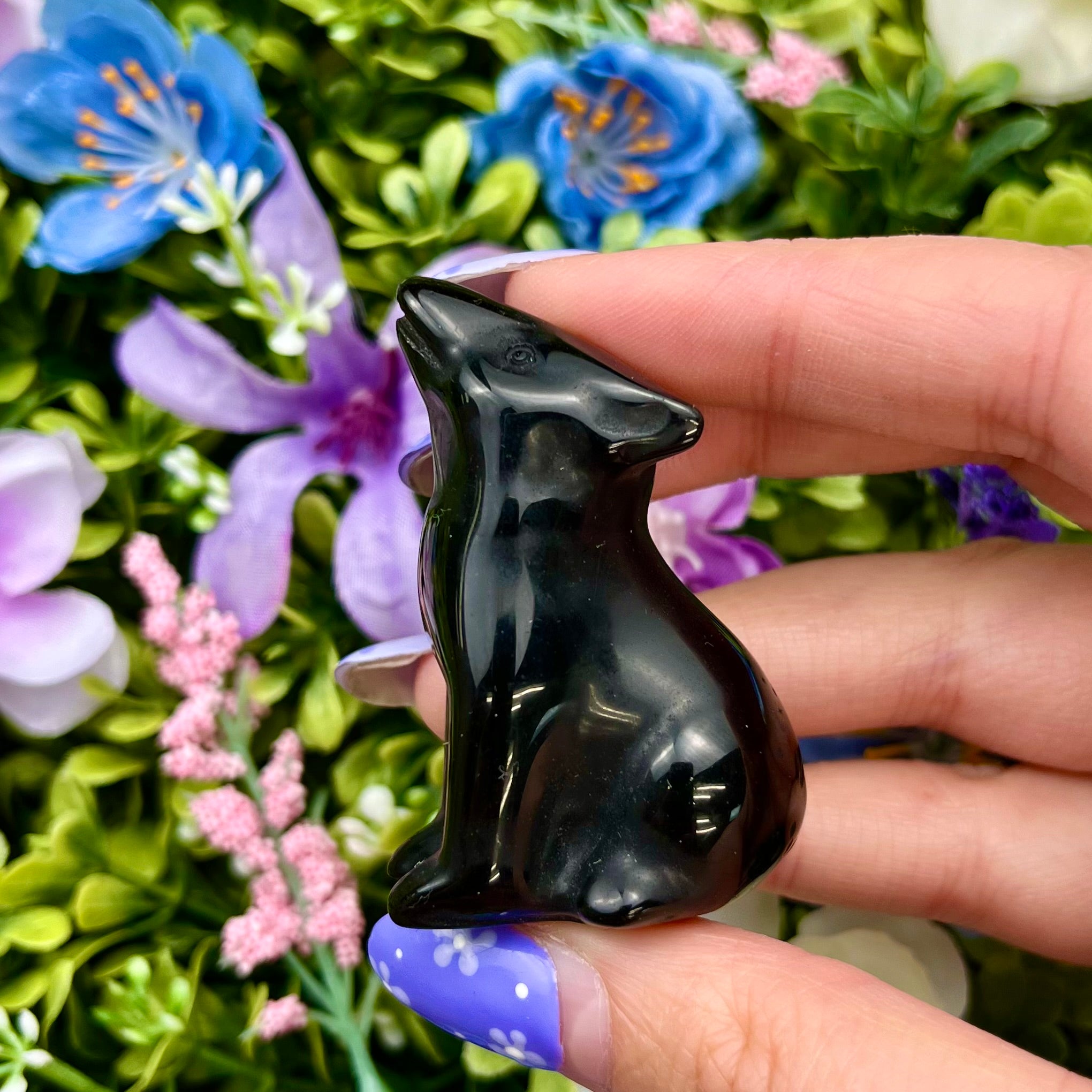 2 Inch Obsidian Wolf Carving V24