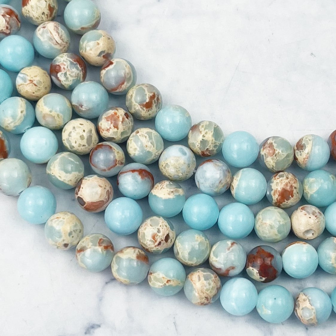 8mm Aqua Terra Impression Jasper Bead Strand