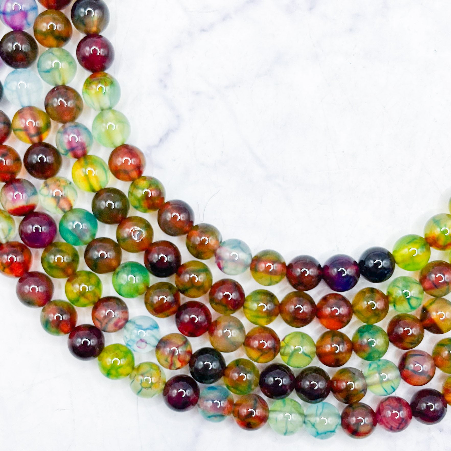 6mm Dyed Rainbow Dragons Vein Agate Bead Strand R10