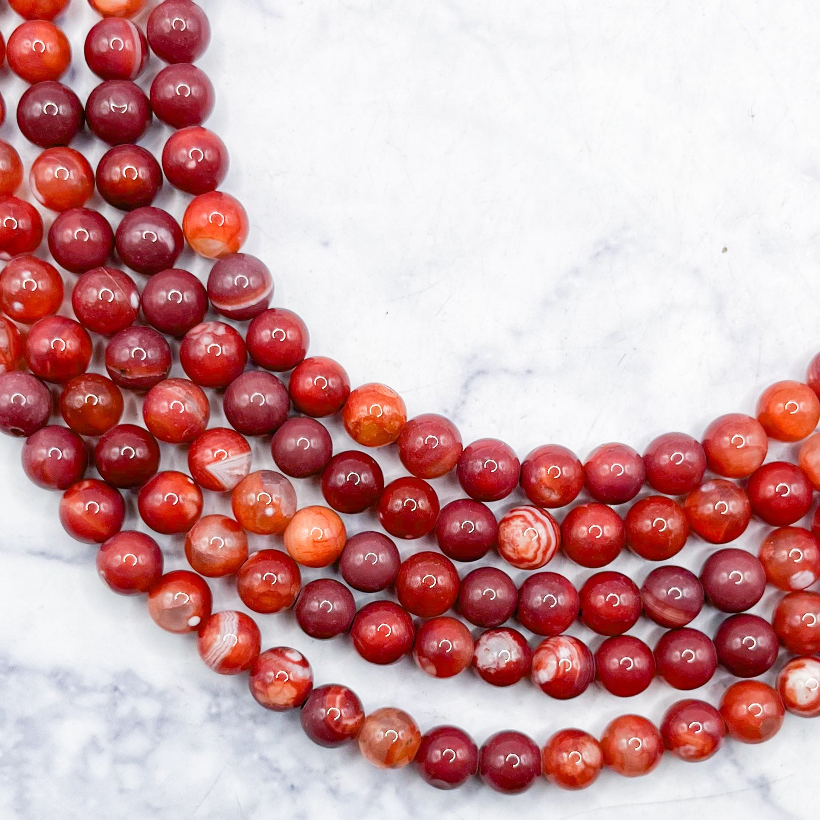 6mm Red Fire Agate Bead Strand W10