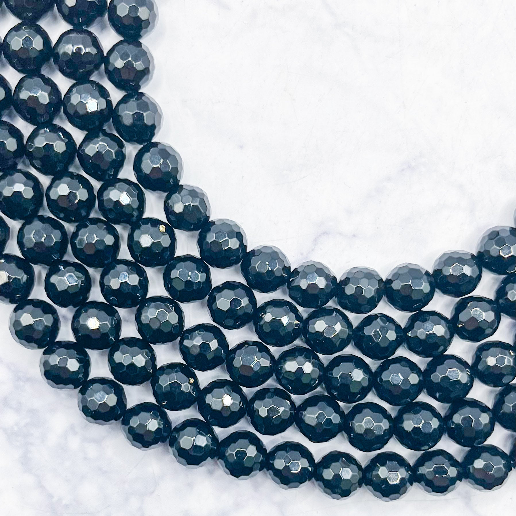 8mm Faceted Black Onyx Bead Strand Y15