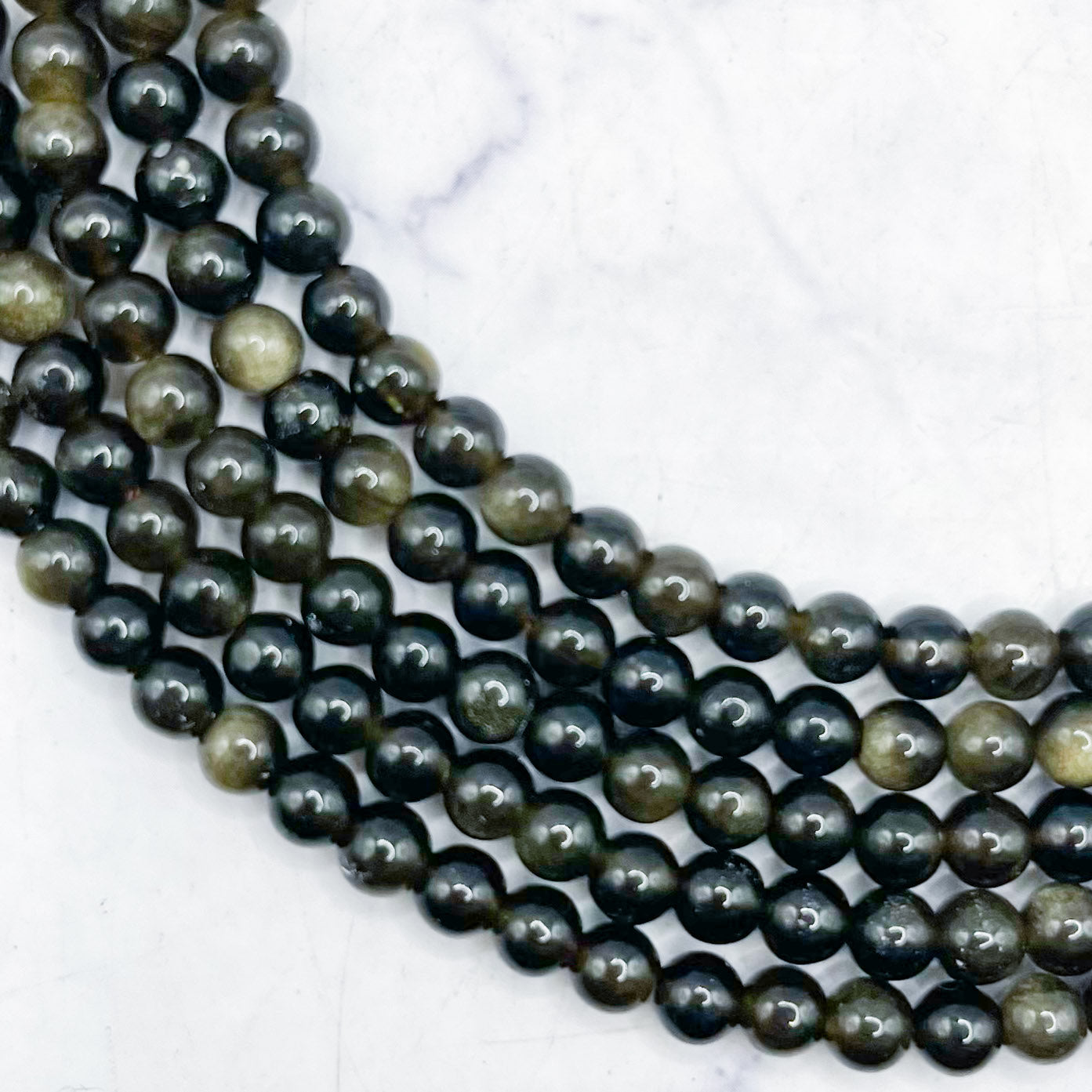 4mm Gold Sheen Obsidian Bead Strand A8