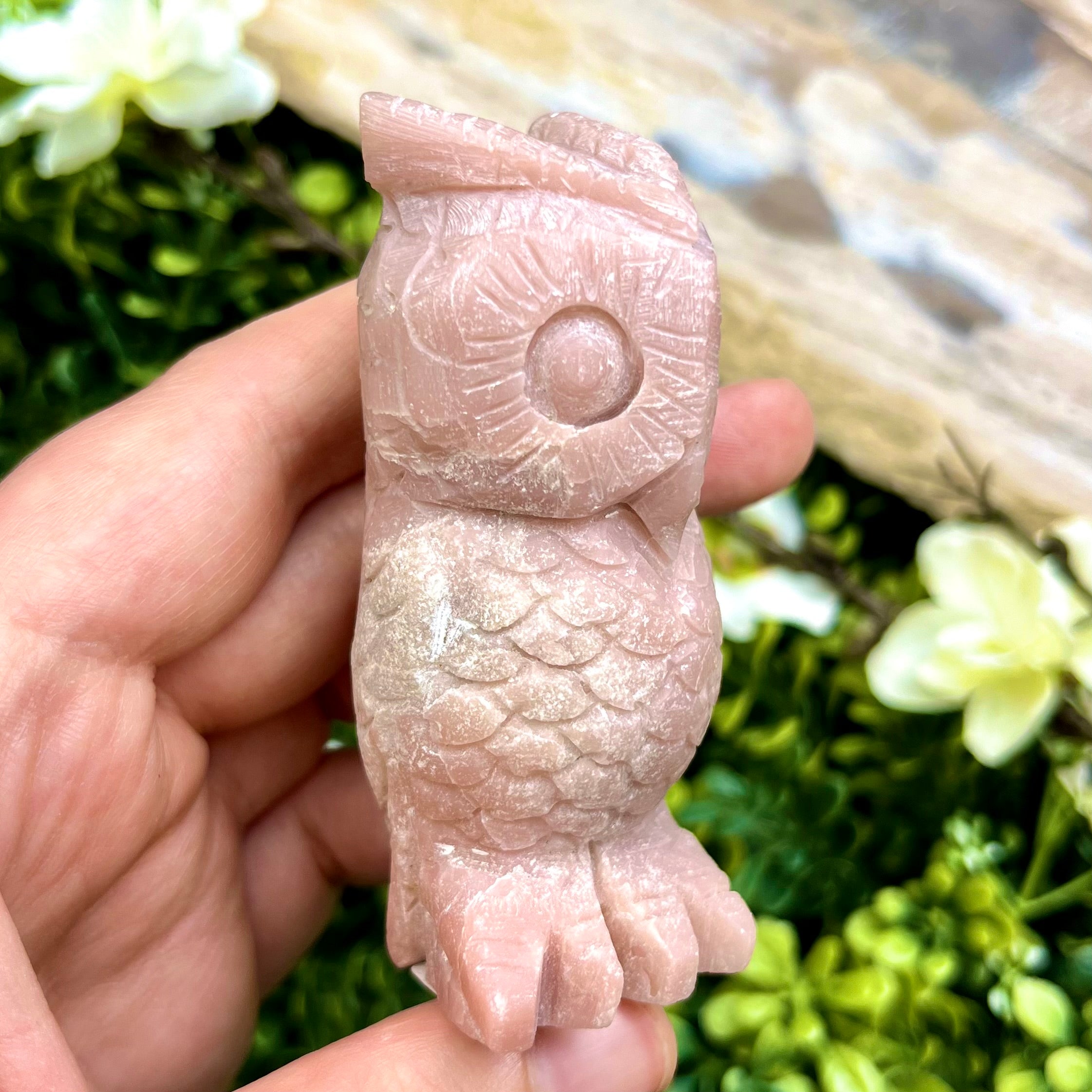 3 Inch Pink Opal Owl Carving B122