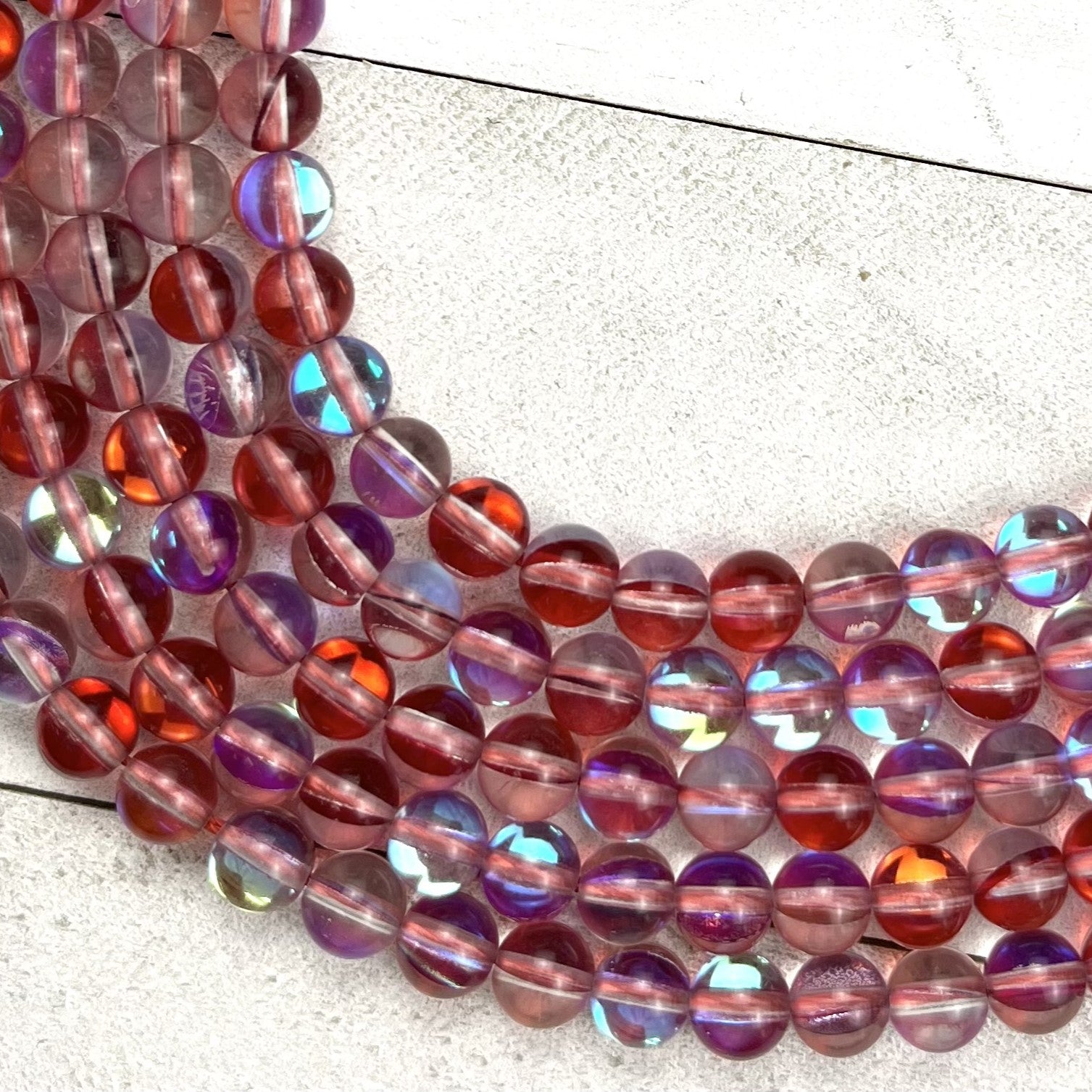 6mm Red Mermaid Glass Bead Strand N10