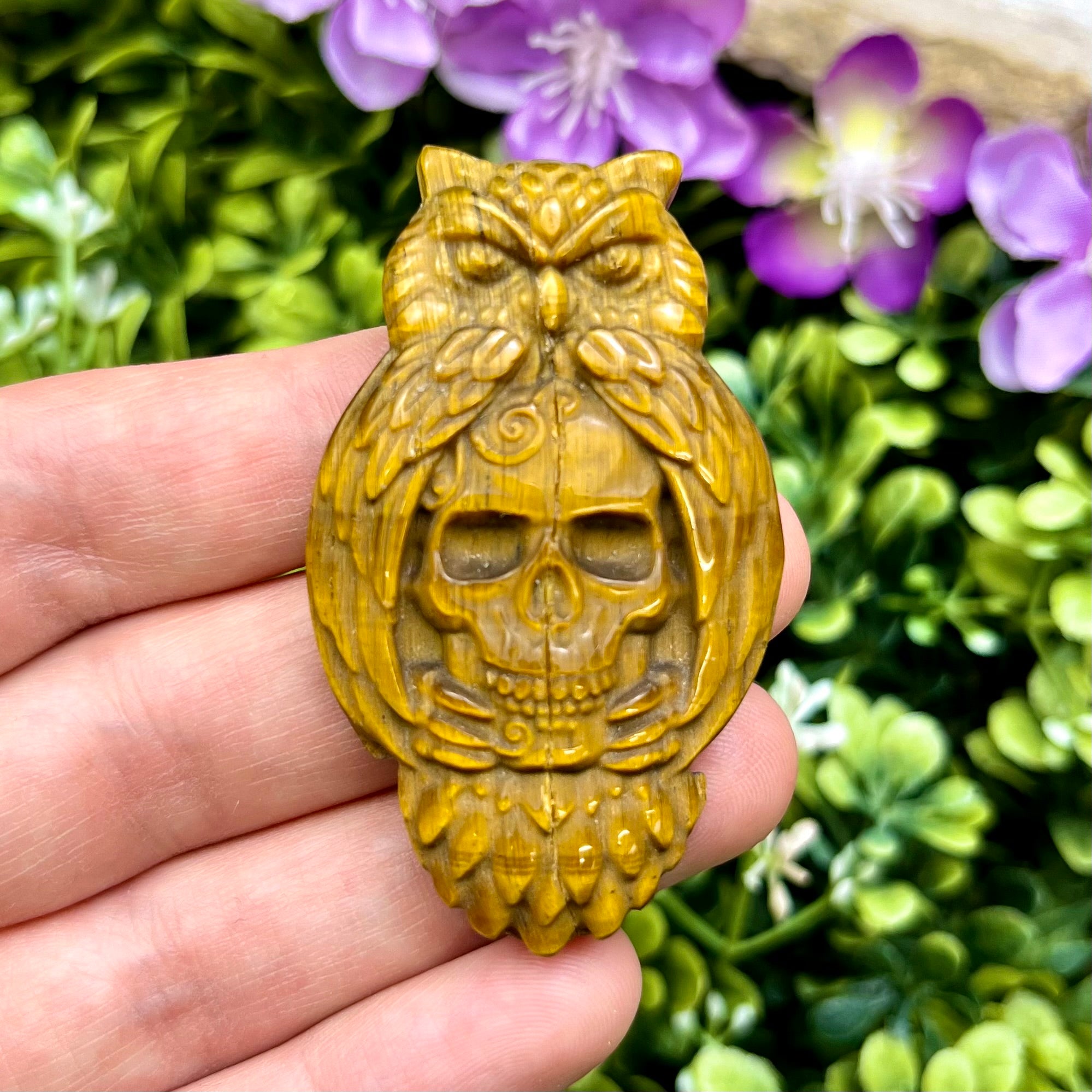 2 Inch Tigers Eye Owl with Skull P48