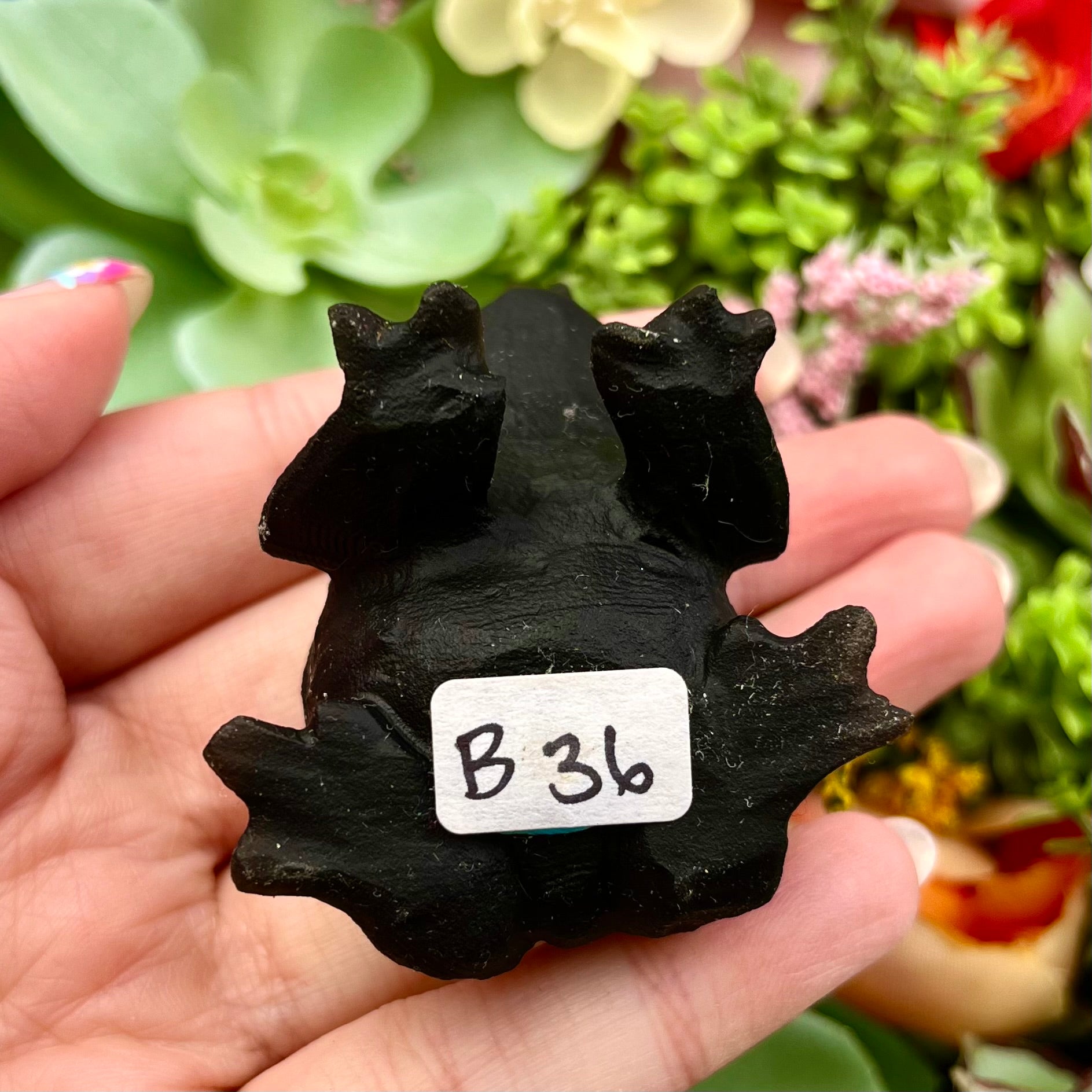 2 Inch Sandblasted Obsidian Horned Frog B36