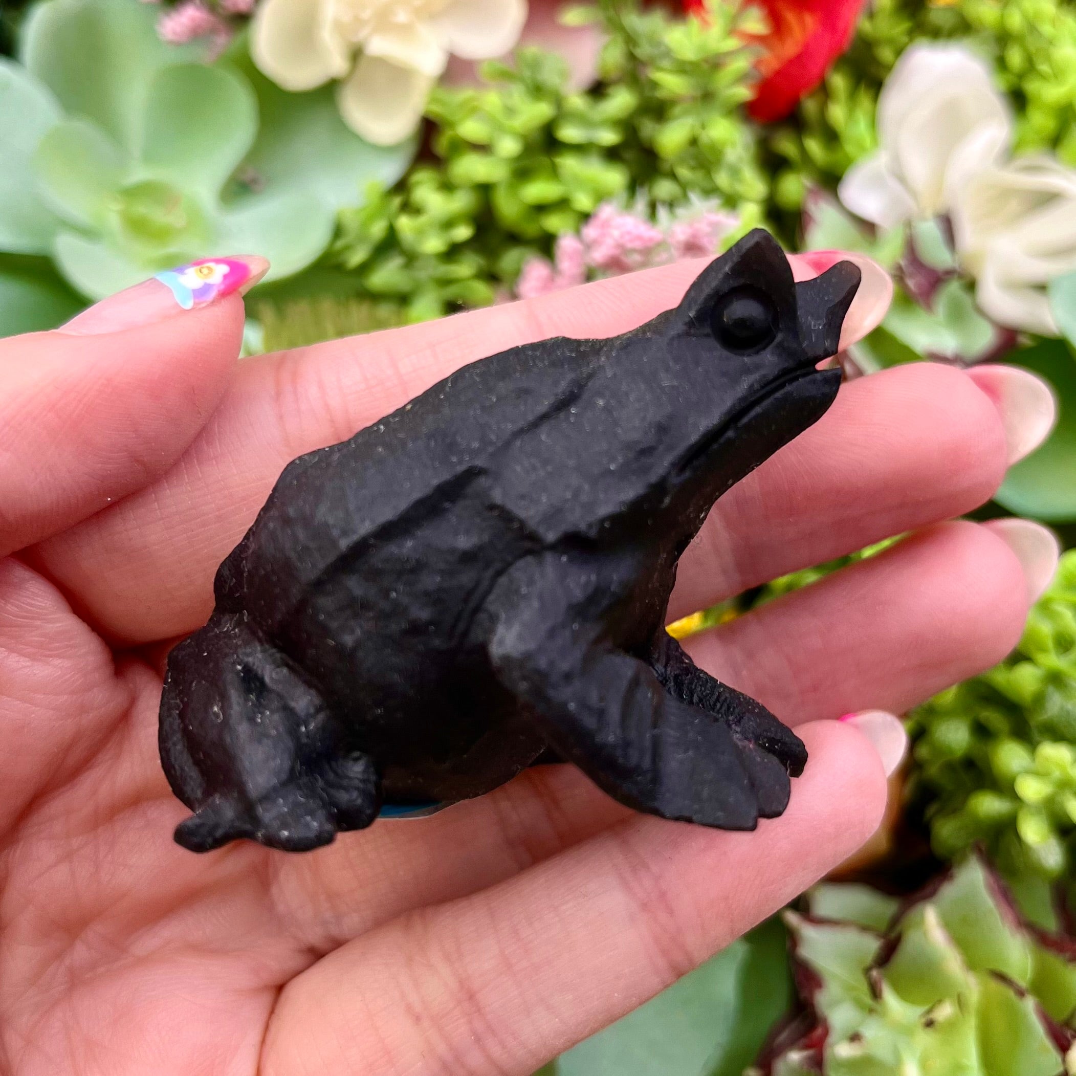 2 Inch Sandblasted Obsidian Horned Frog B36