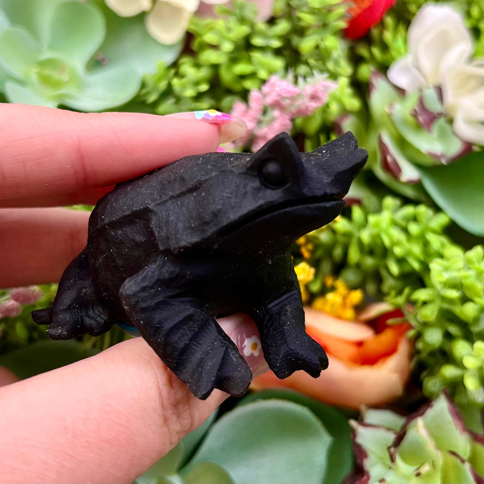 2 Inch Sandblasted Obsidian Horned Frog B36