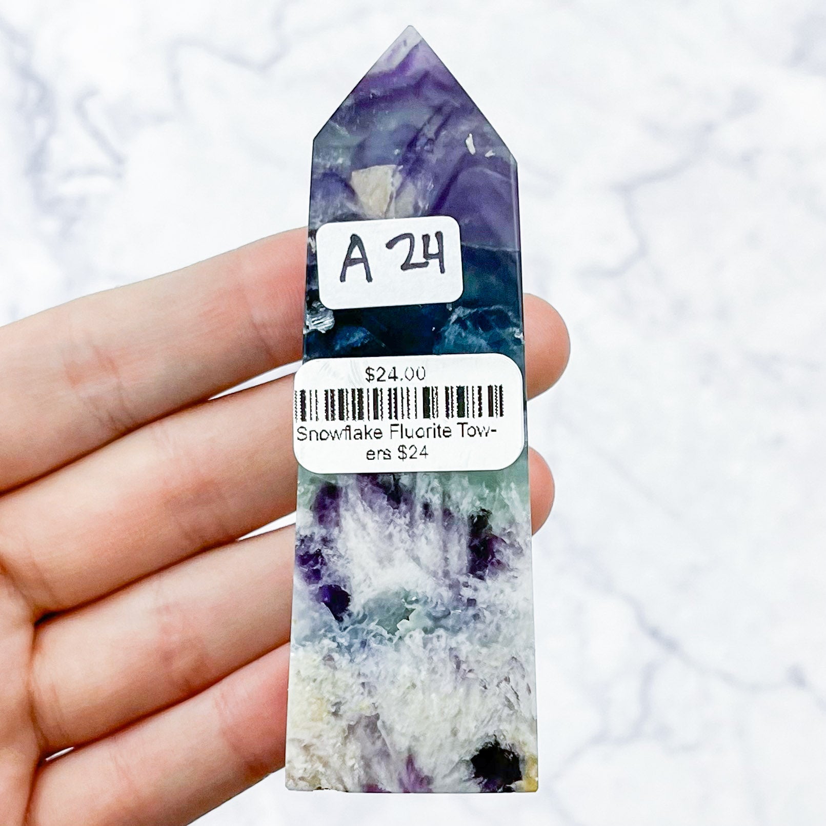 3.5 Inch Snowflake Fluorite Tower A24