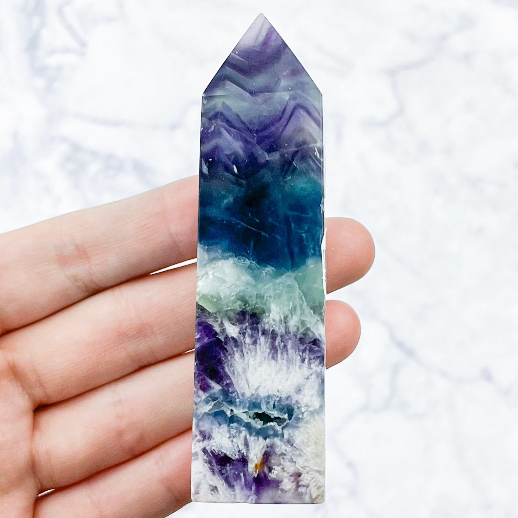 3.5 Inch Snowflake Fluorite Tower A24
